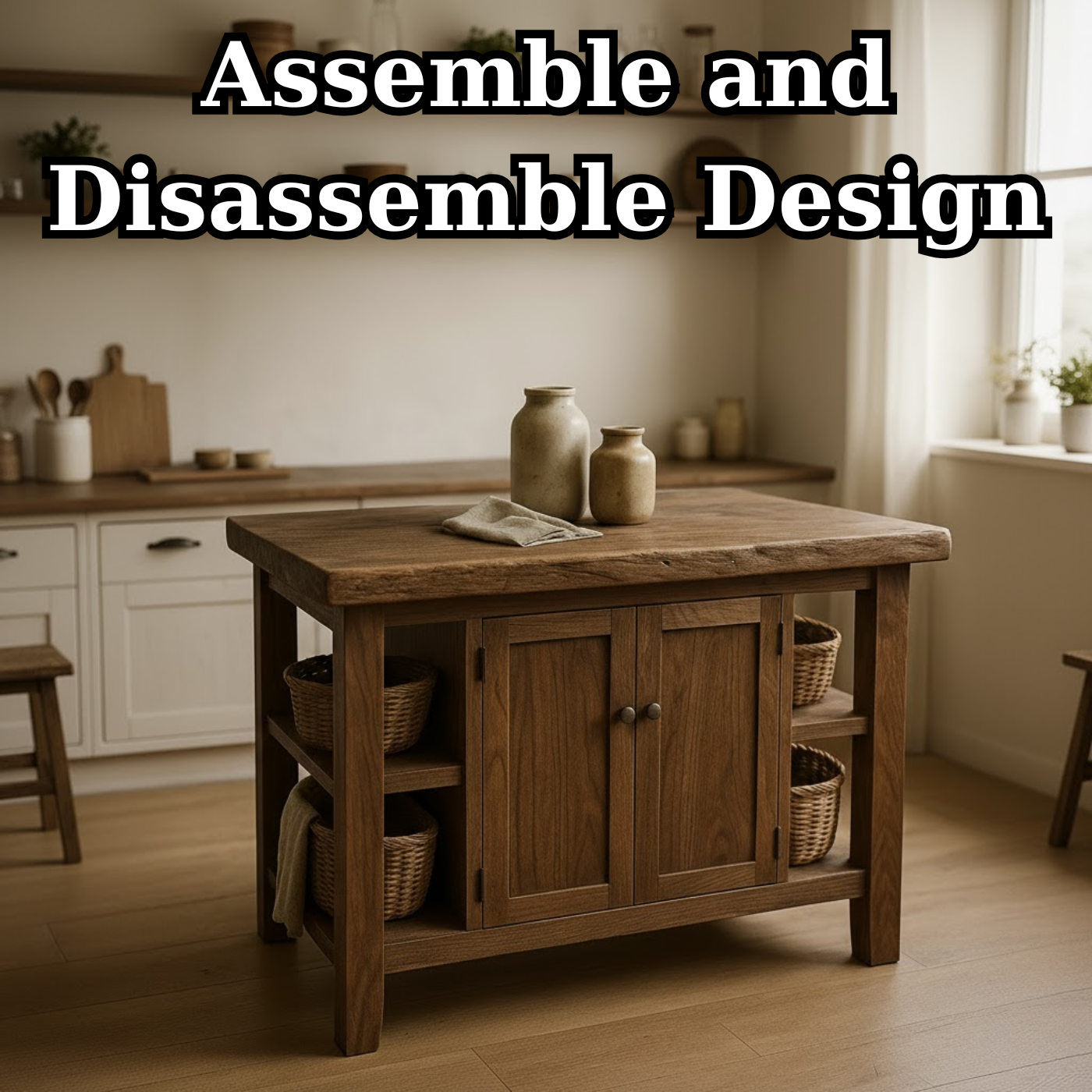 Handcrafted Solid Wood Kitchen Island | Rustic Cabinet Storage & Prep Table Kitchnce