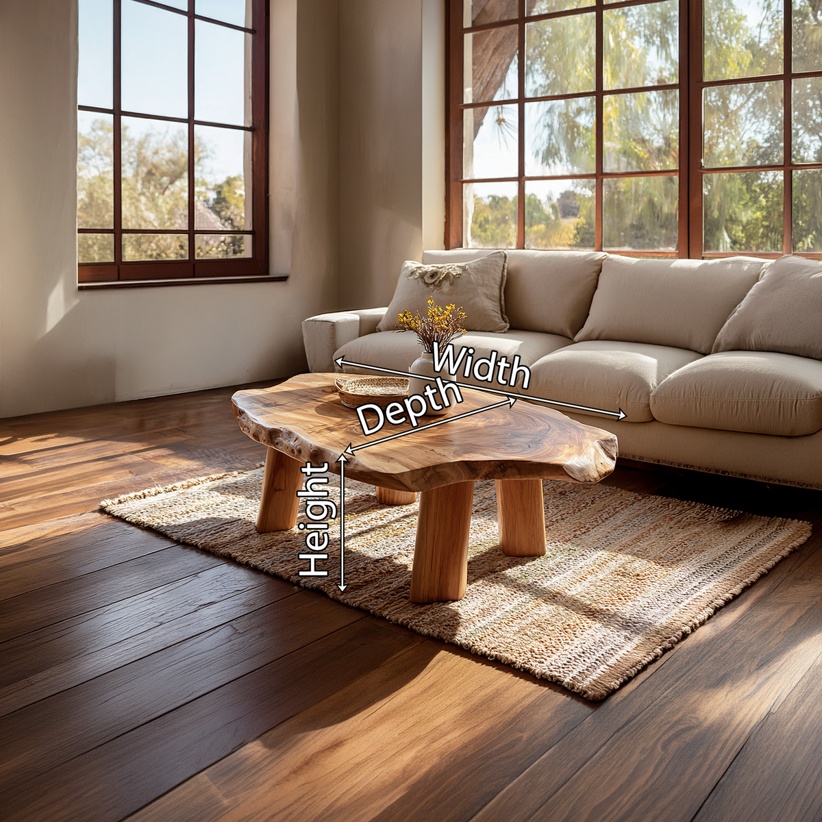 Live Edge Coffee Table with Rounded Slab Top and Solid Legs