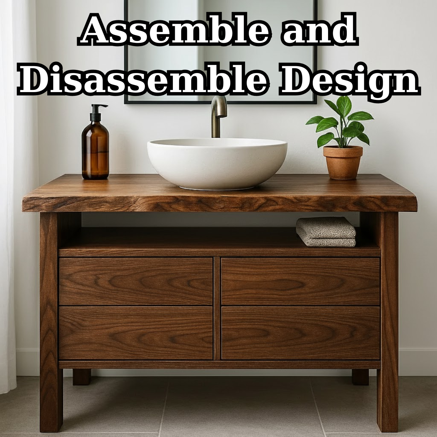 Handcrafted Solid Wood Bathroom Vanity with Live Edge Top and Minimalist Design Kitchnce