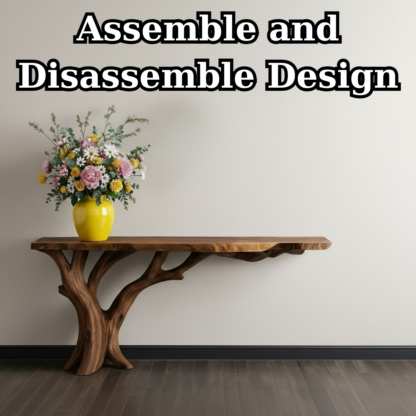 Handcrafted Solid Wood Console Table with Organic Branch Base and Live Edge Top Kitchnce
