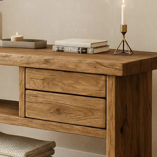 Handcrafted Natural Wood Console Table – Minimal Organic Design Kitchnce