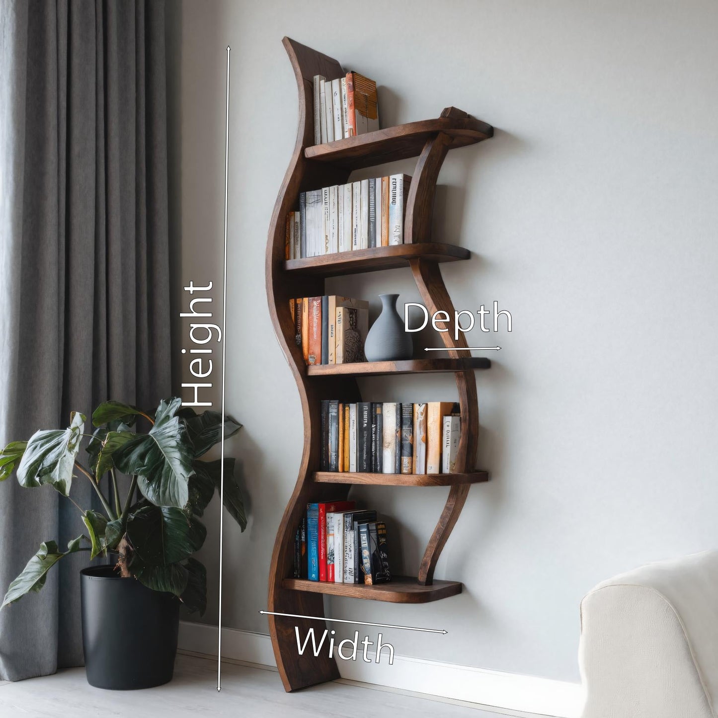 Modern Sculptural Bookshelf With Curved Design For Living Room Kitchnce