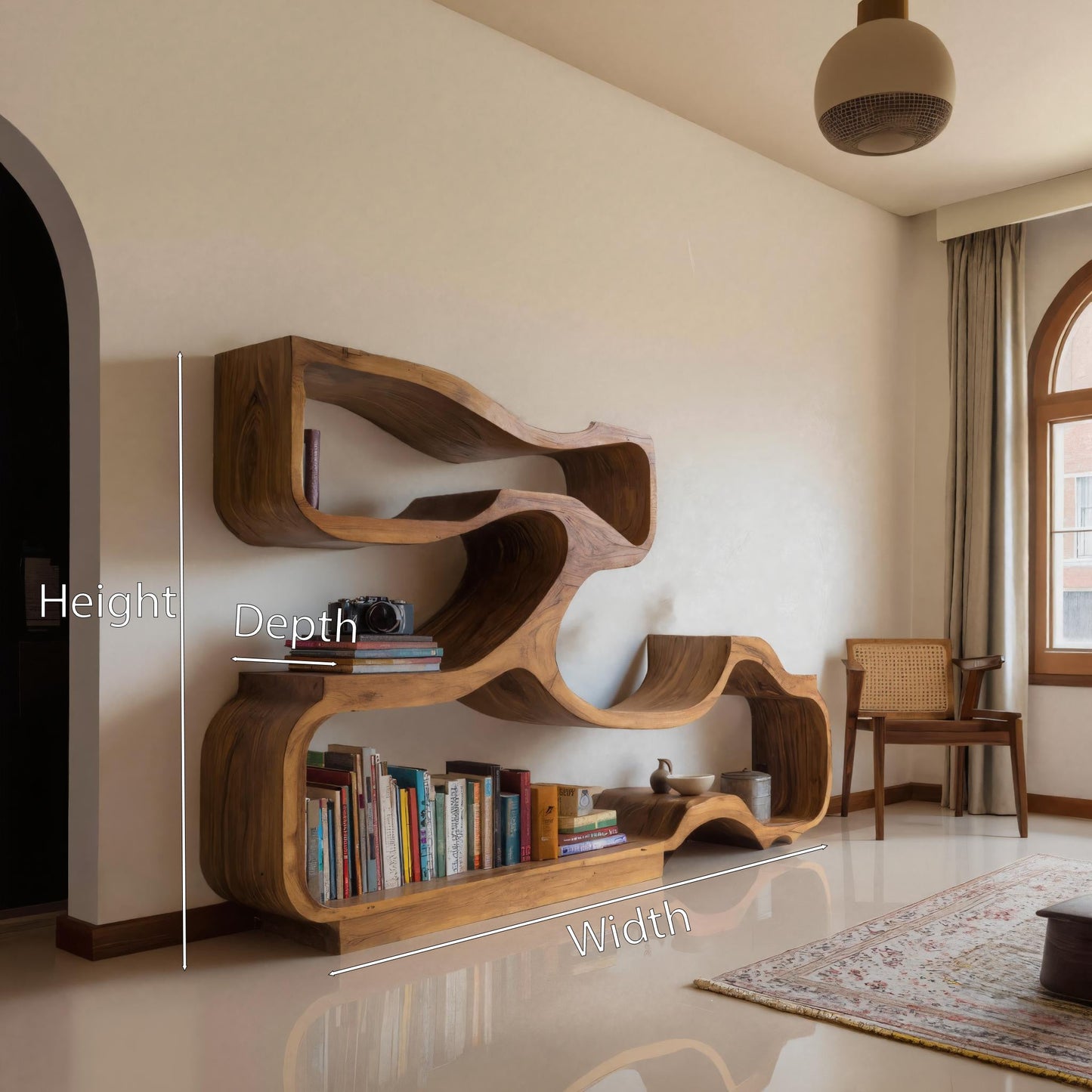 Artistic Bookshelf With Flowing Design For Living Room Kitchnce
