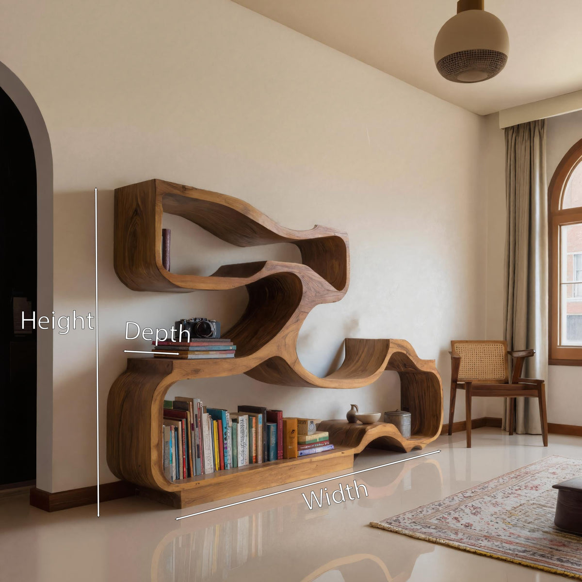 Artistic Bookshelf With Flowing Design For Living Room Kitchnce