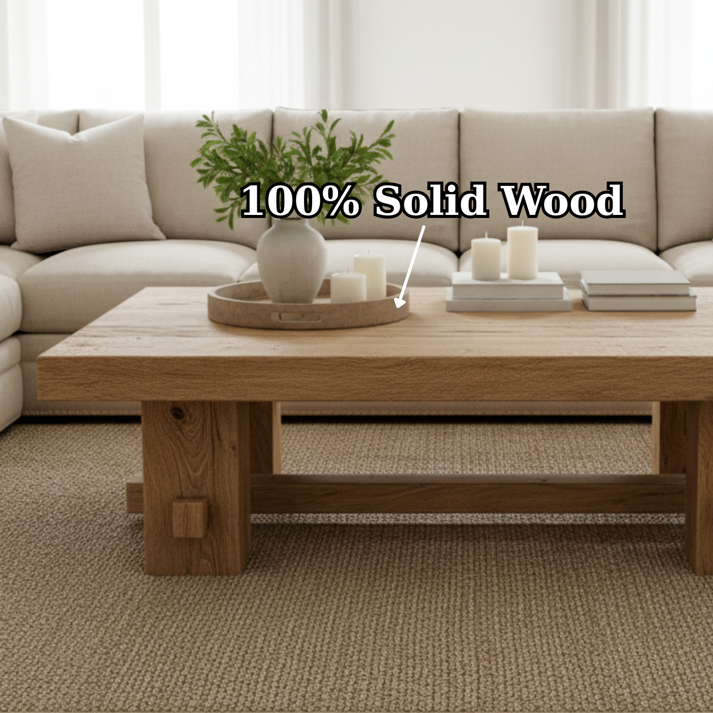 Handcrafted Solid Wood Coffee Table – Rustic Farmhouse Block Design for Living Room Kitchnce