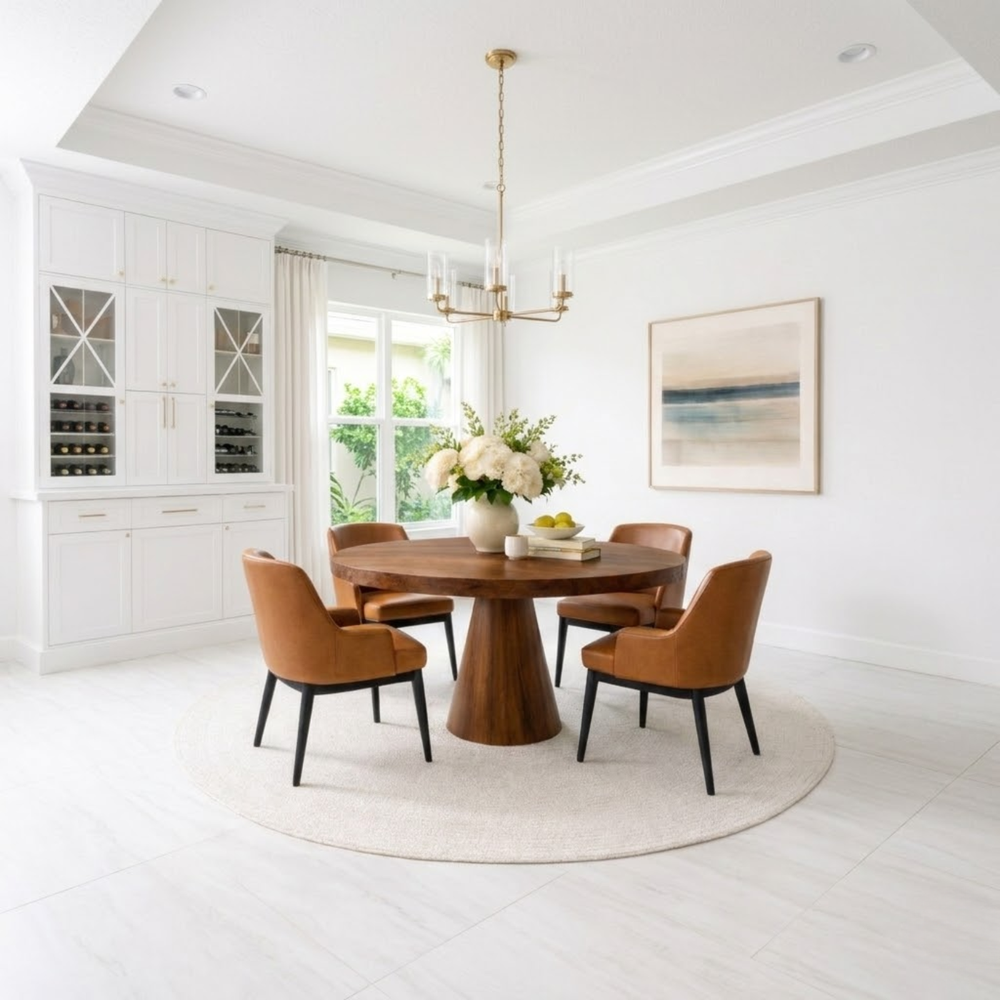 Round Solid Wood Pedestal Dining Table for Morden Home