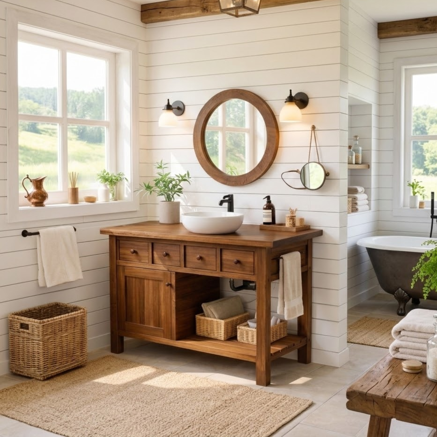 Solid Walnut Bathroom Vanity with Storage for Bathroom Organization