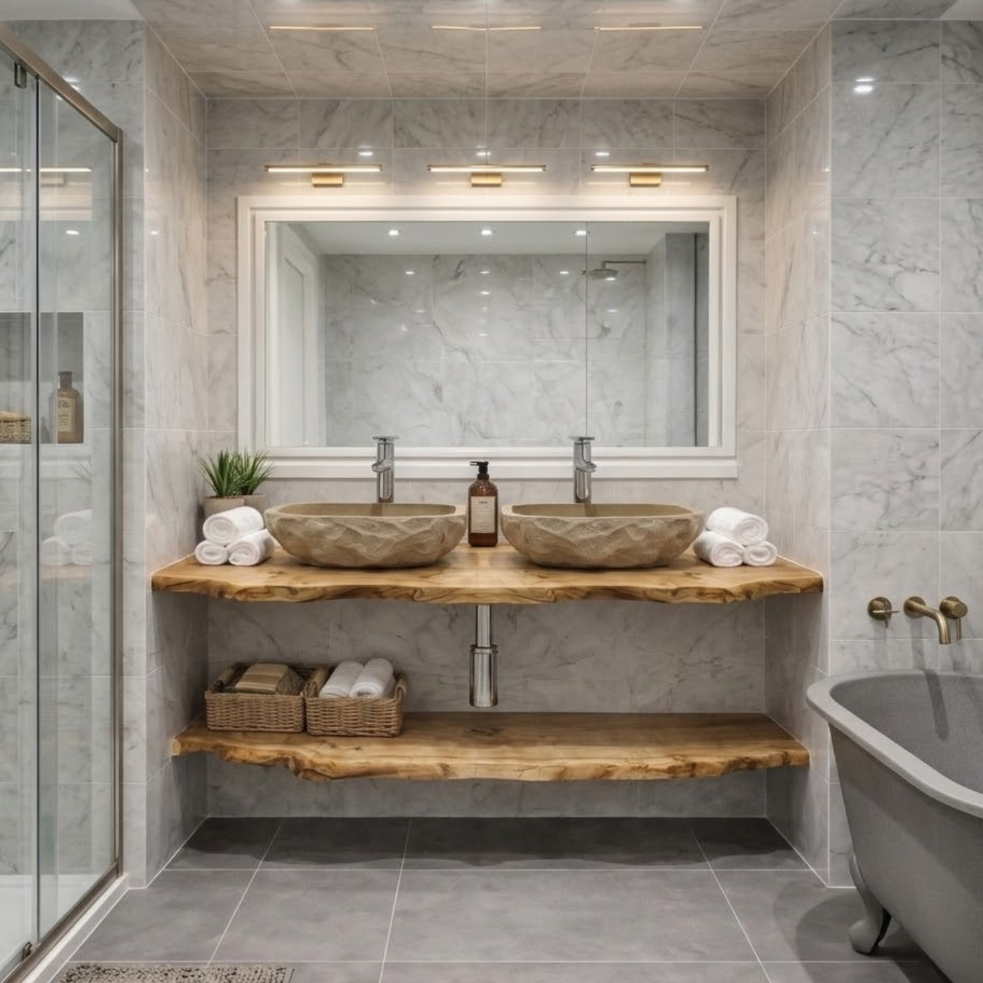 Floating Live Edge Wood Bathroom Vanity for Modern Bathrooms