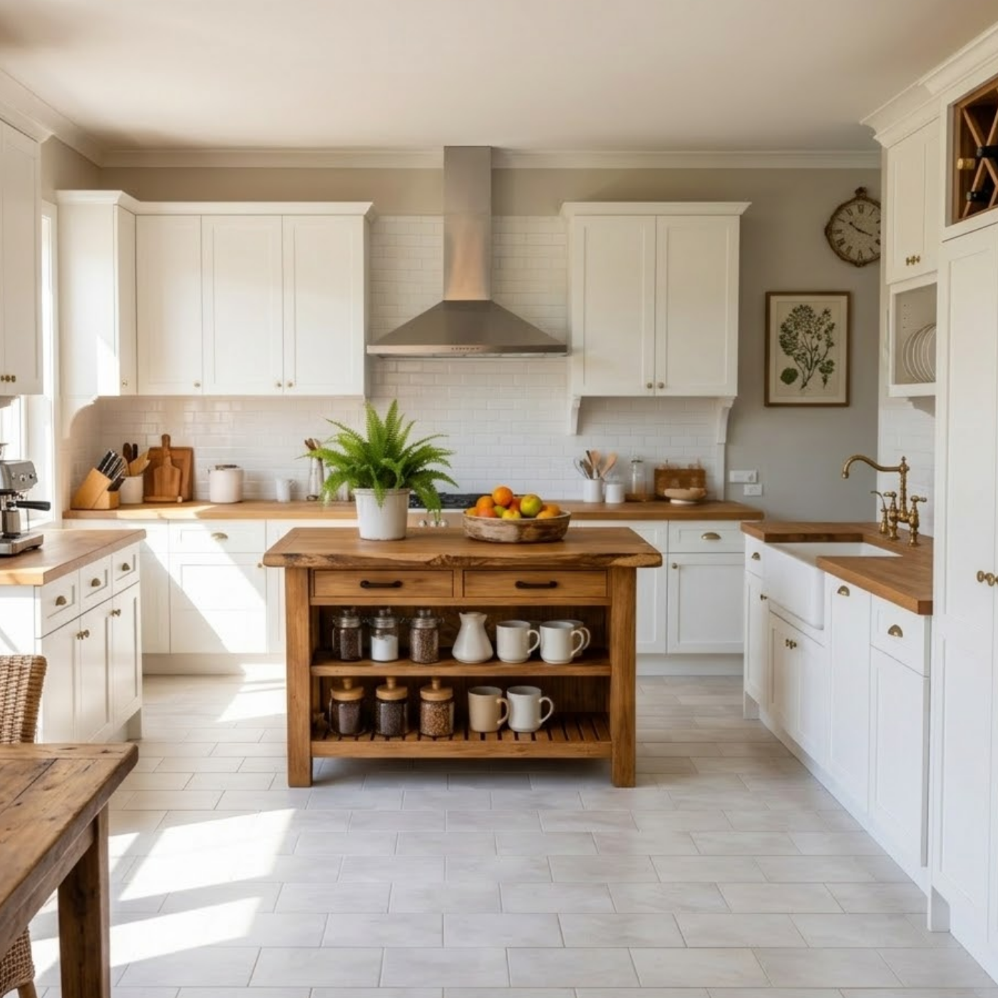 Solid Wood Kitchen Island with Drawers and Open Shelf Storage Wooden Prep Table