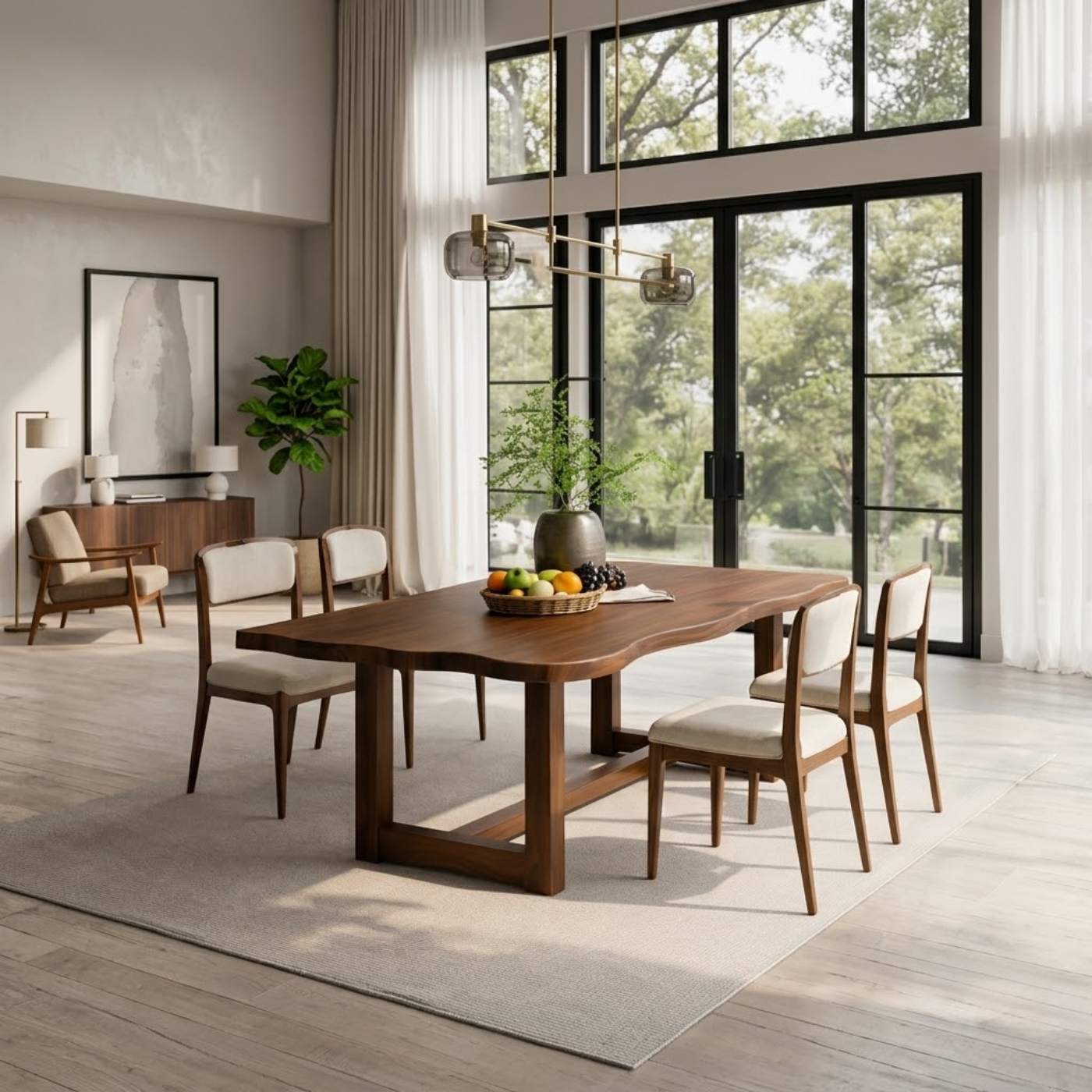 Solid Wood Dining Table with Sculpted Edge Top Modern Wooden Dining Room Table