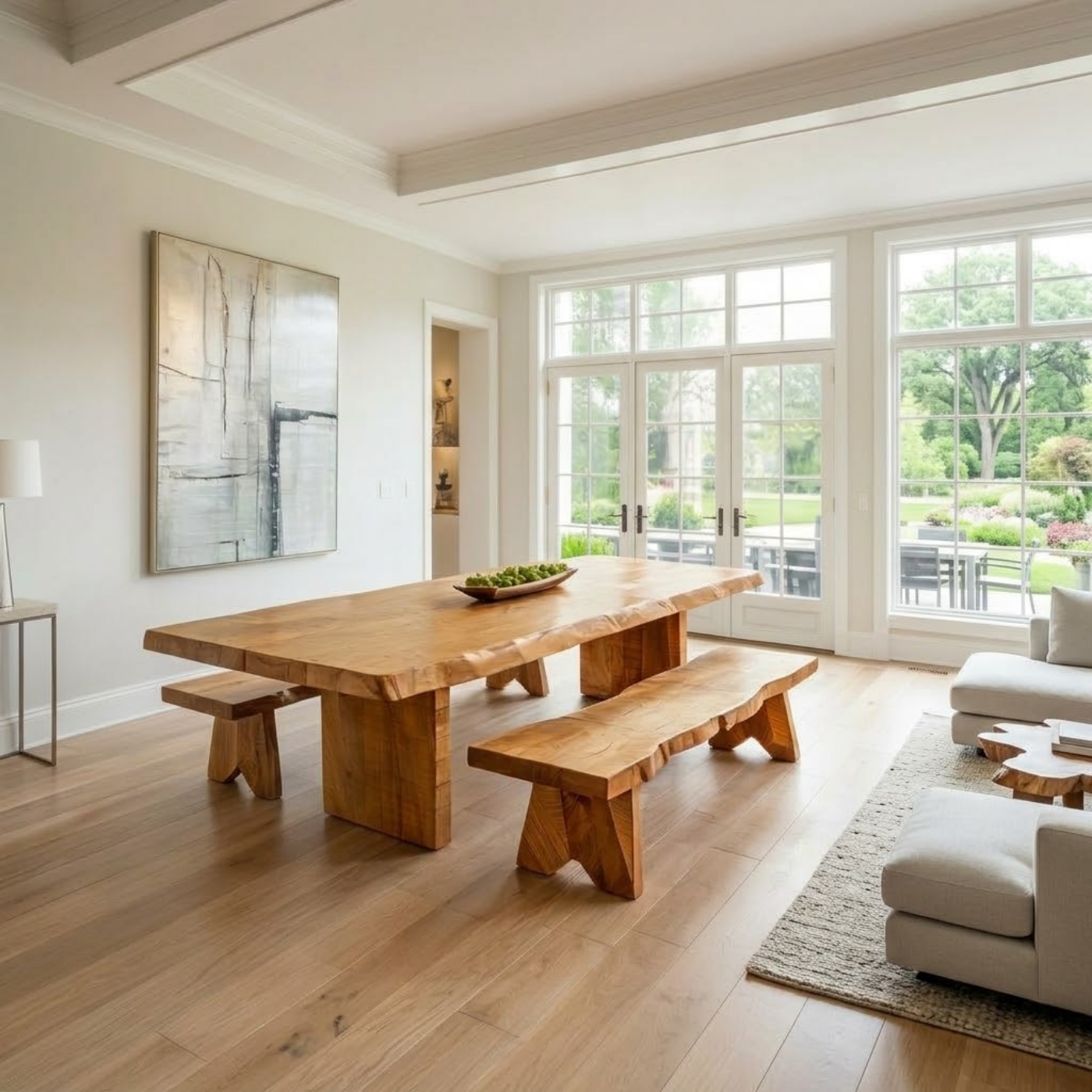 Live Edge Solid Wood Dining Table for Dining Room with Block Base