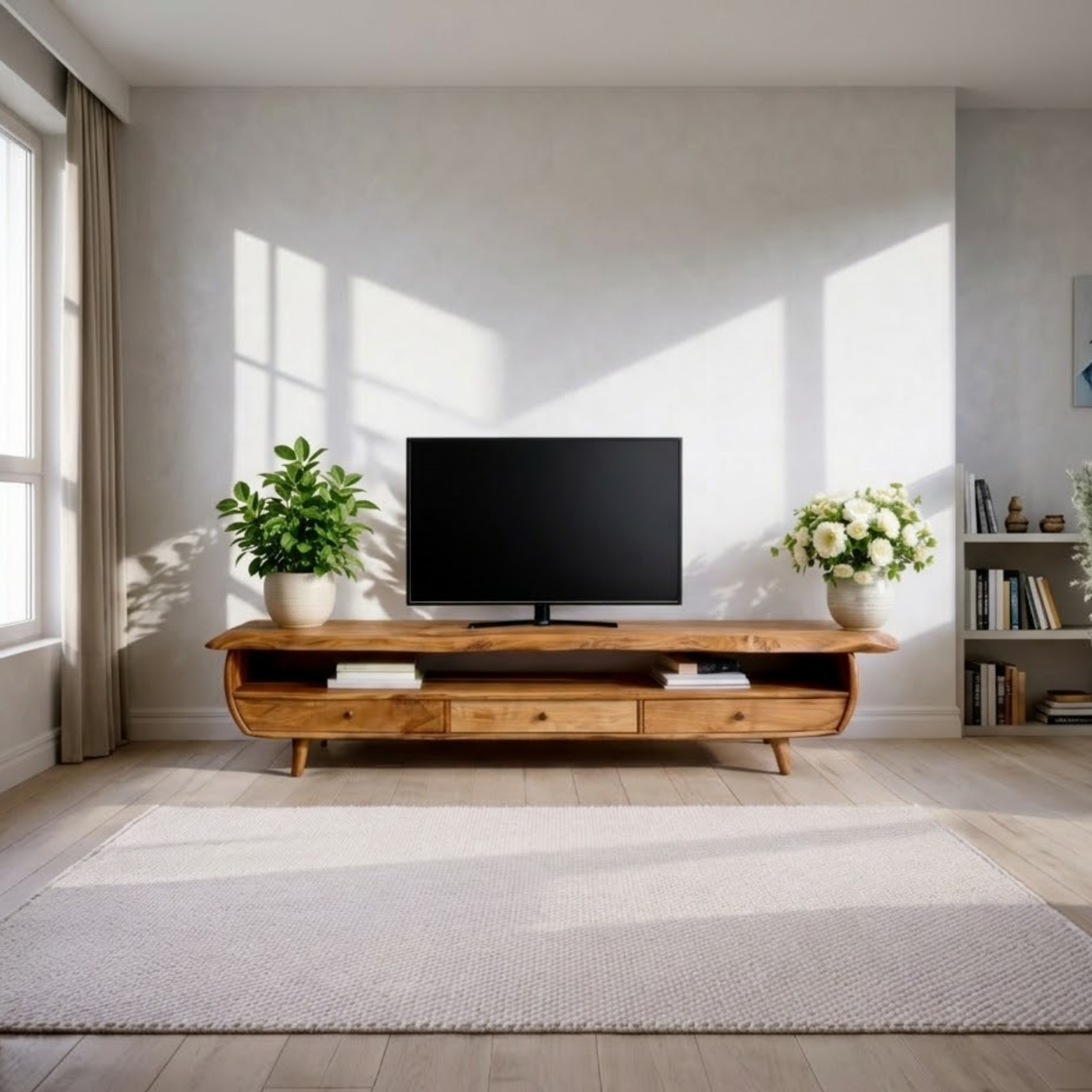 Solid Wood TV Stand for Living Room with Storage Drawers