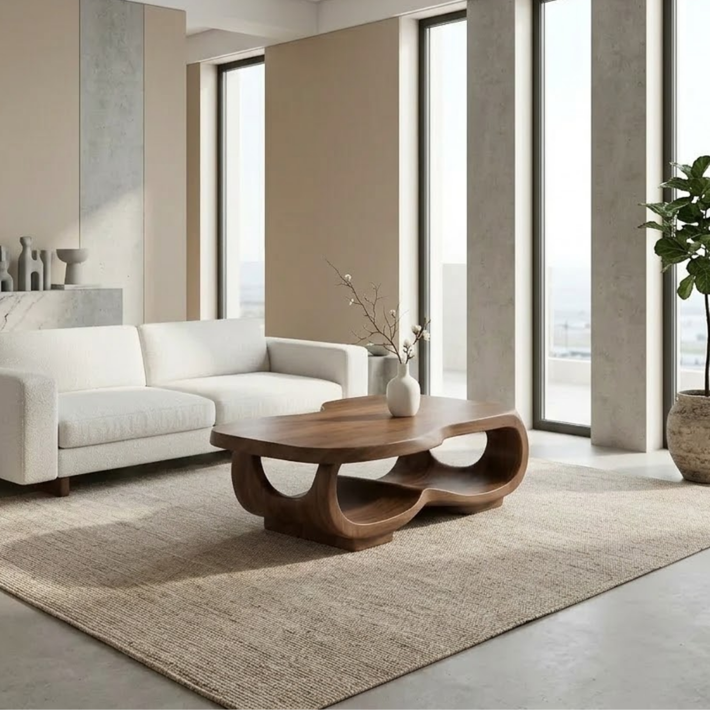 Handcrafted Live Edge Coffee Table – Sculpted Organic Wood Base