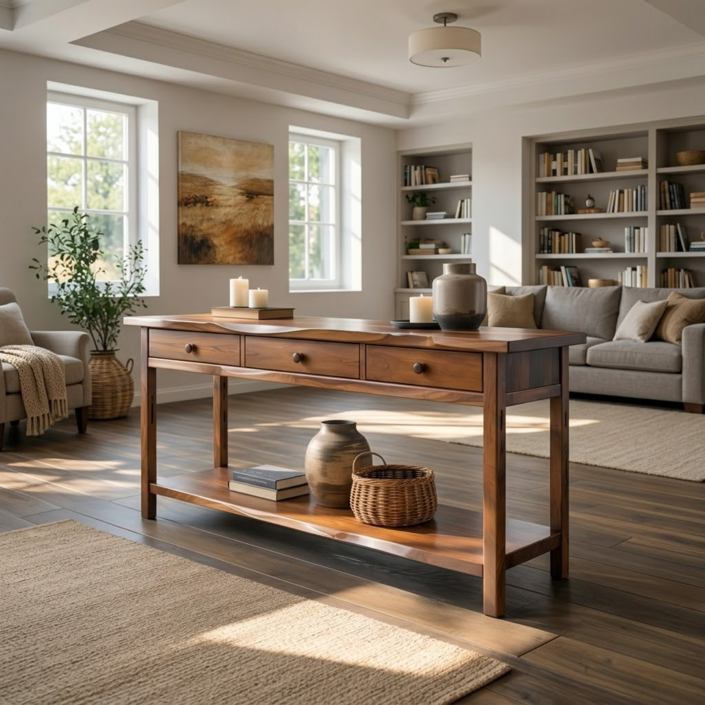 Solid Wood Console Table with 3 Drawers & Lower Shelf