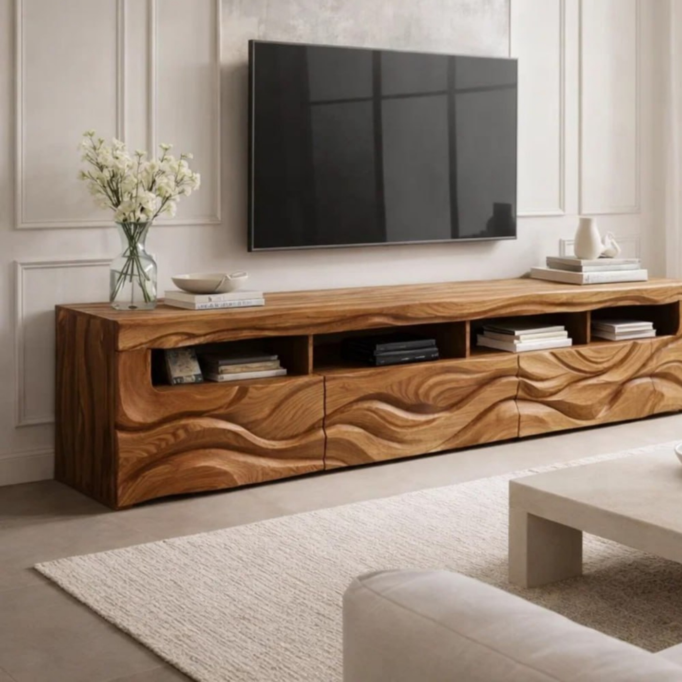 Modern TV Stand with Storage, Wooden Media Console, Entertainment Center for Living Room Decor