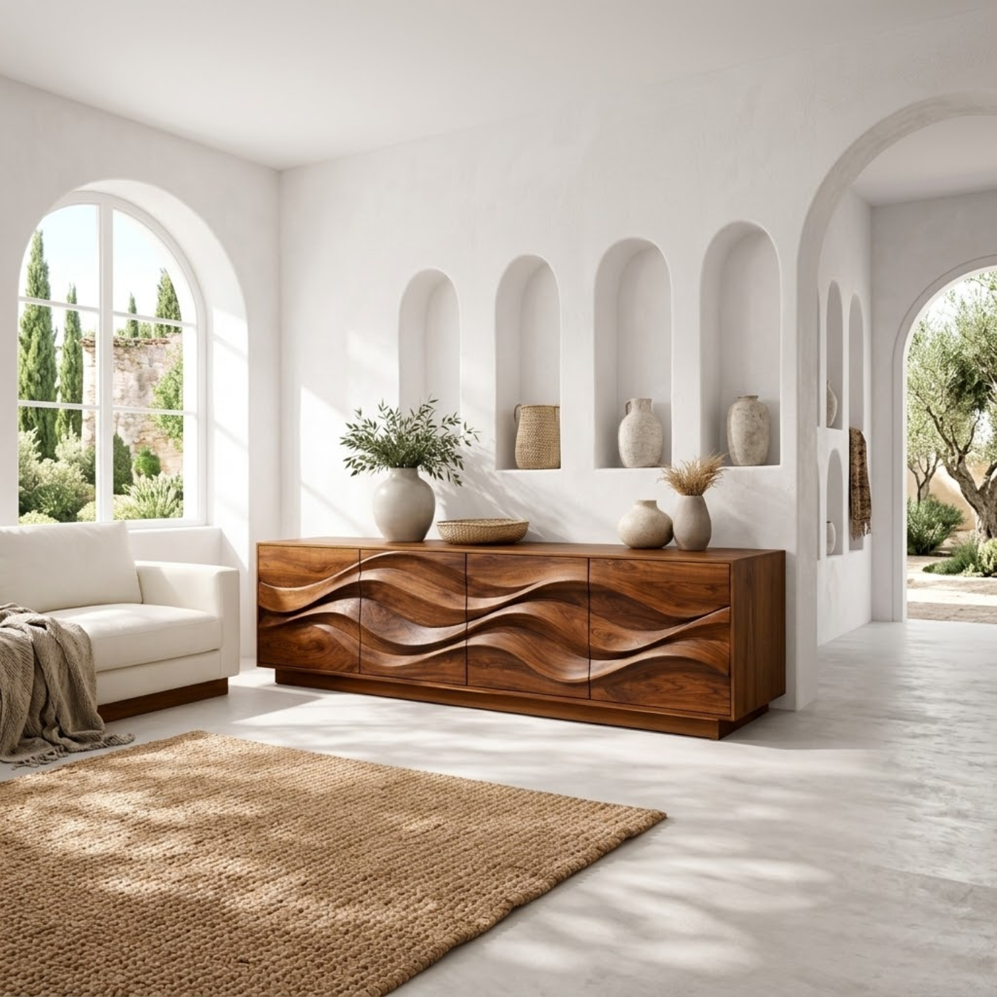 Solid Wood Wave Front TV Stand with Spacious Storage for Modern Living