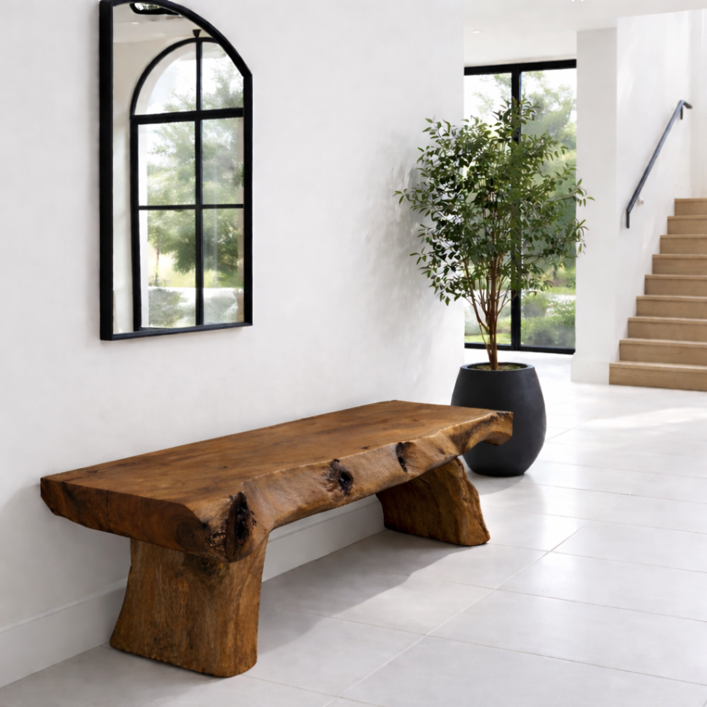 Solid Wood Live Edge Bench – Rustic Entryway Seating with Natural Tree ...