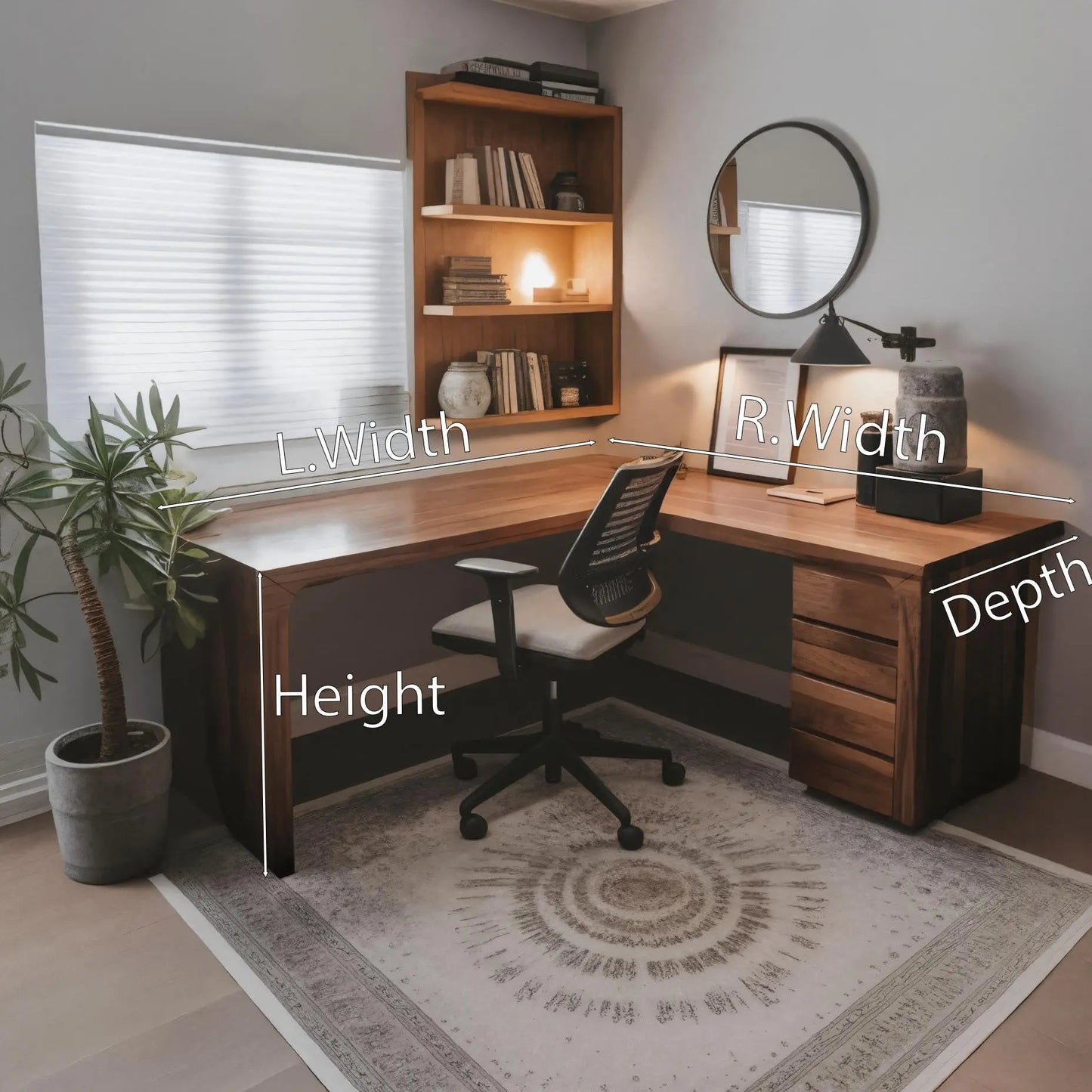 Modern L Shaped Desk with Drawers For Home Office Kitchnce
