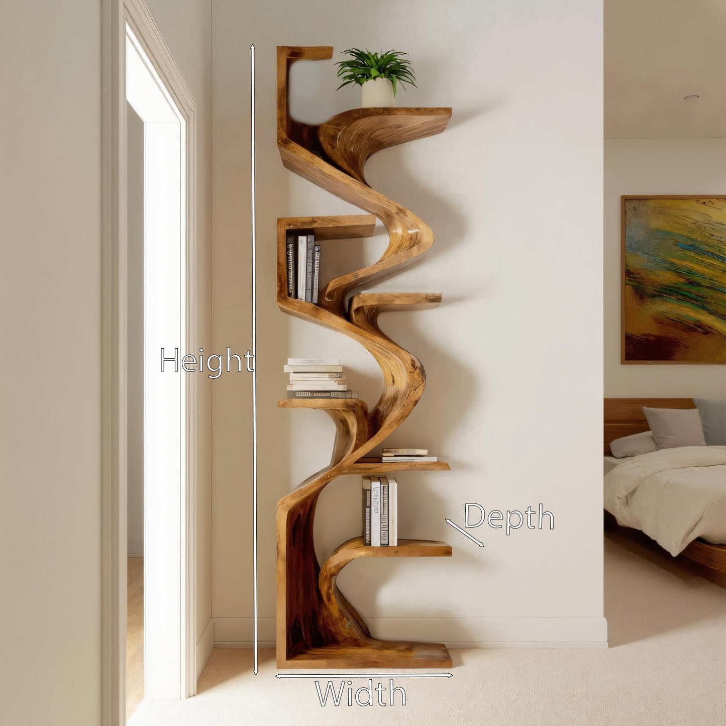 Handcrafted Sculpted Bookshelf For Living Room Kitchnce