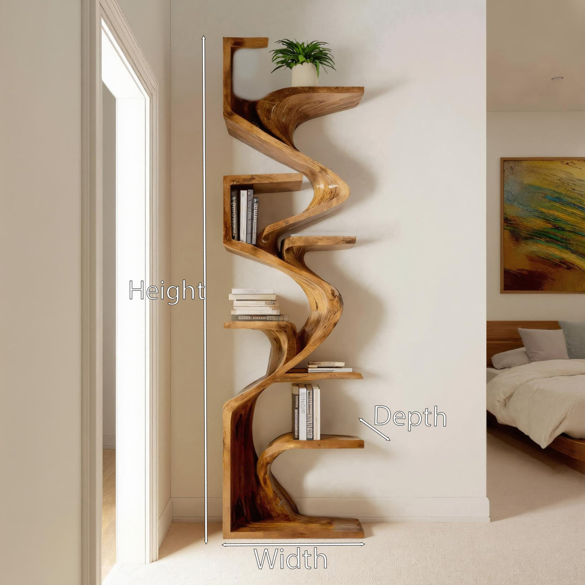 Handcrafted Sculpted Bookshelf For Living Room Kitchnce