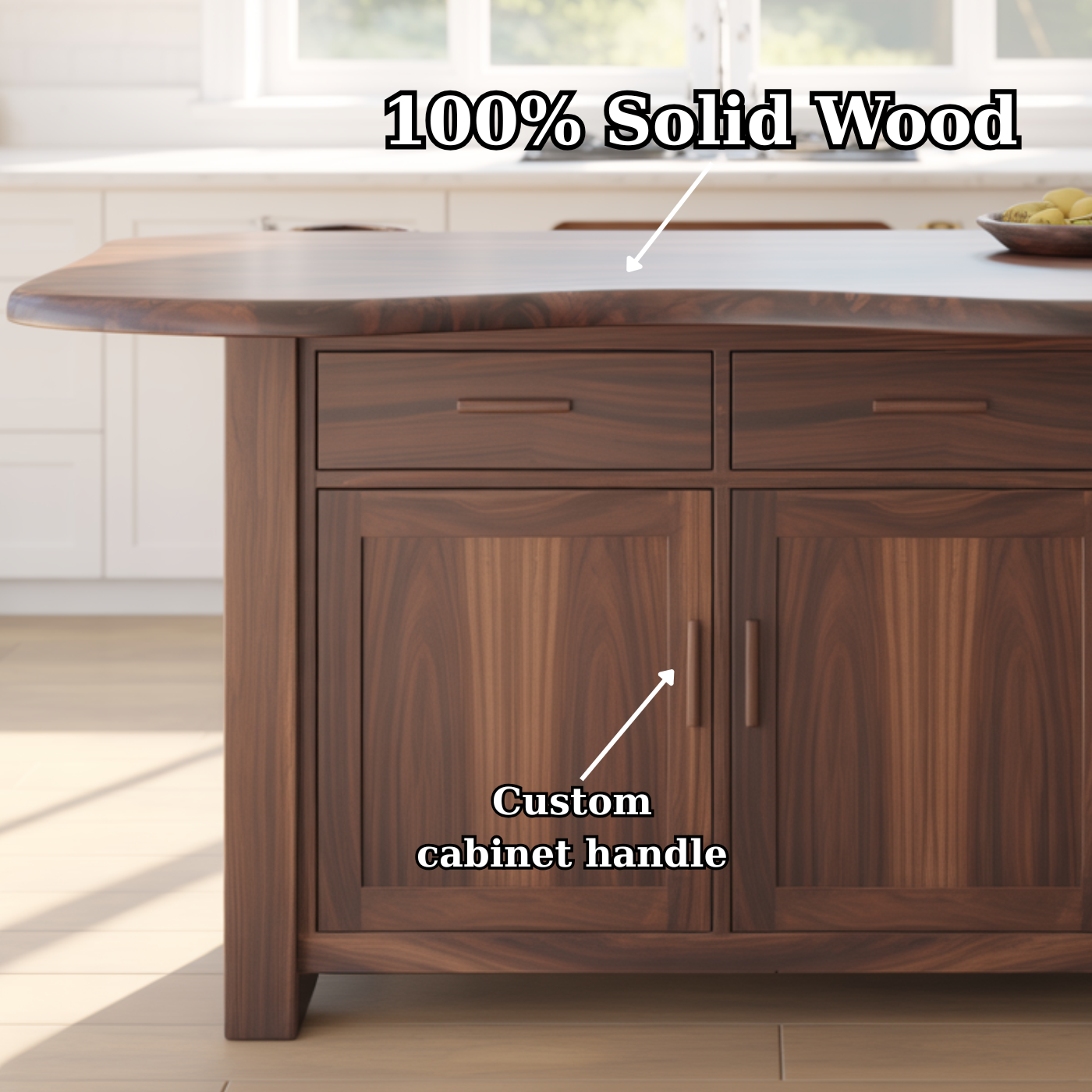 Handcrafted Solid Wood Kitchen Island with Live-Edge Curved Top and Spacious Storage Kitchnce