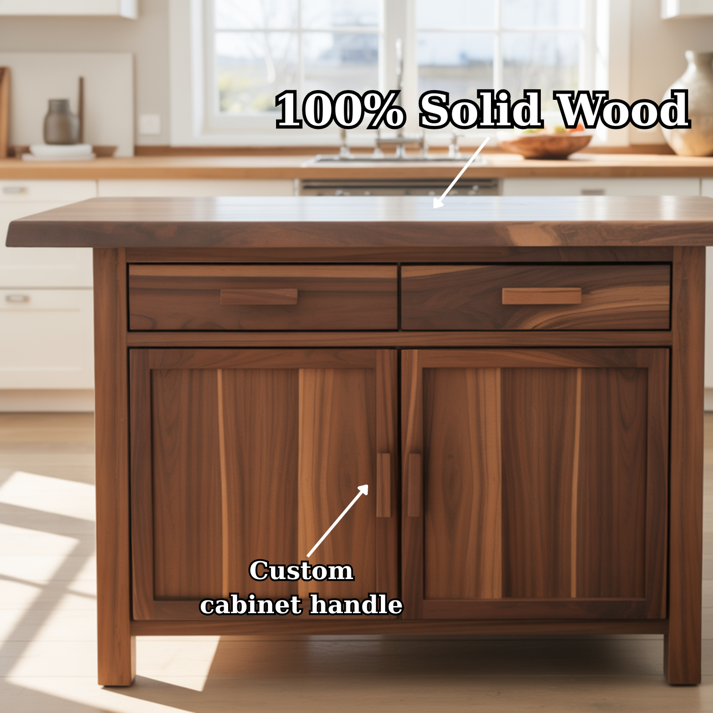 Handcrafted Solid Wood Kitchen Island with Dual Drawers and Spacious Cabinet Storage Kitchnce