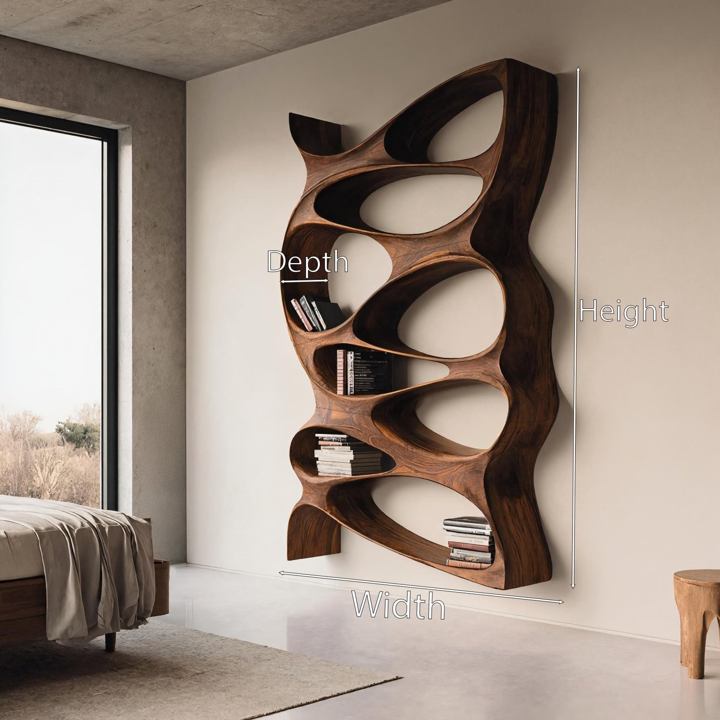 Artistic Sculptural Wall Mounted Bookshelf For Living Room Kitchnce