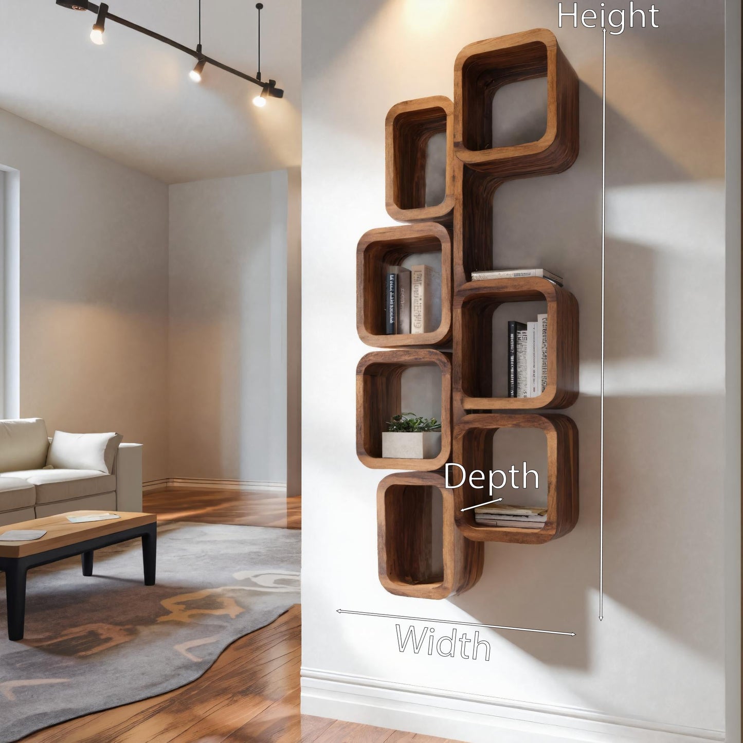 Modern Wall Mounted Bookshelf With Square Design For Living Room Kitchnce