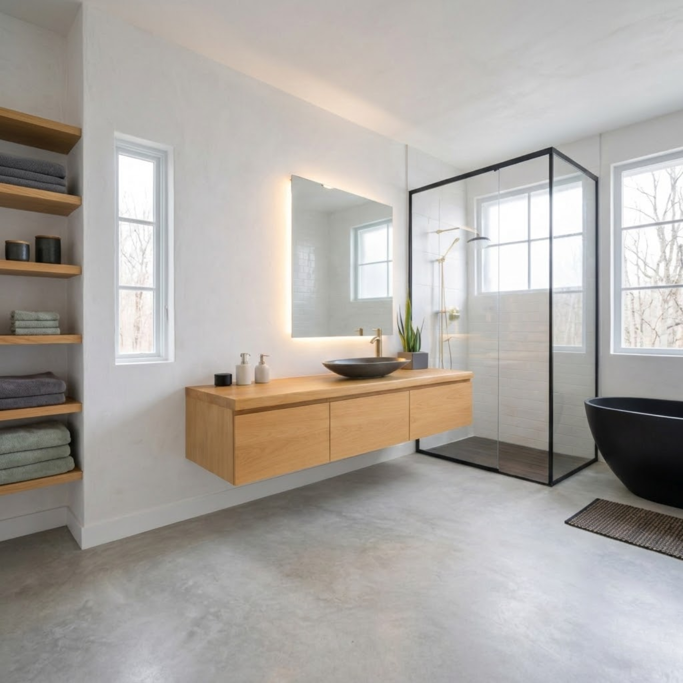 Floating Oak Bathroom Vanity, Wall Mounted Wood Vanity Cabinet