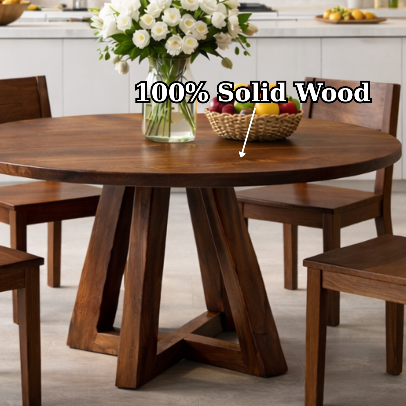 Modern Solid Walnut Round Dining Table with Sculptural Cross Base