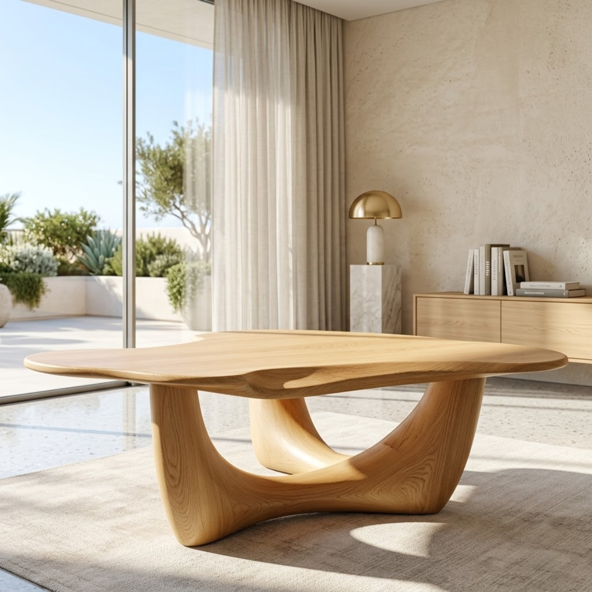 Organic Sculptural Coffee Table with Wave Base, Modern Minimalist Living Room Table