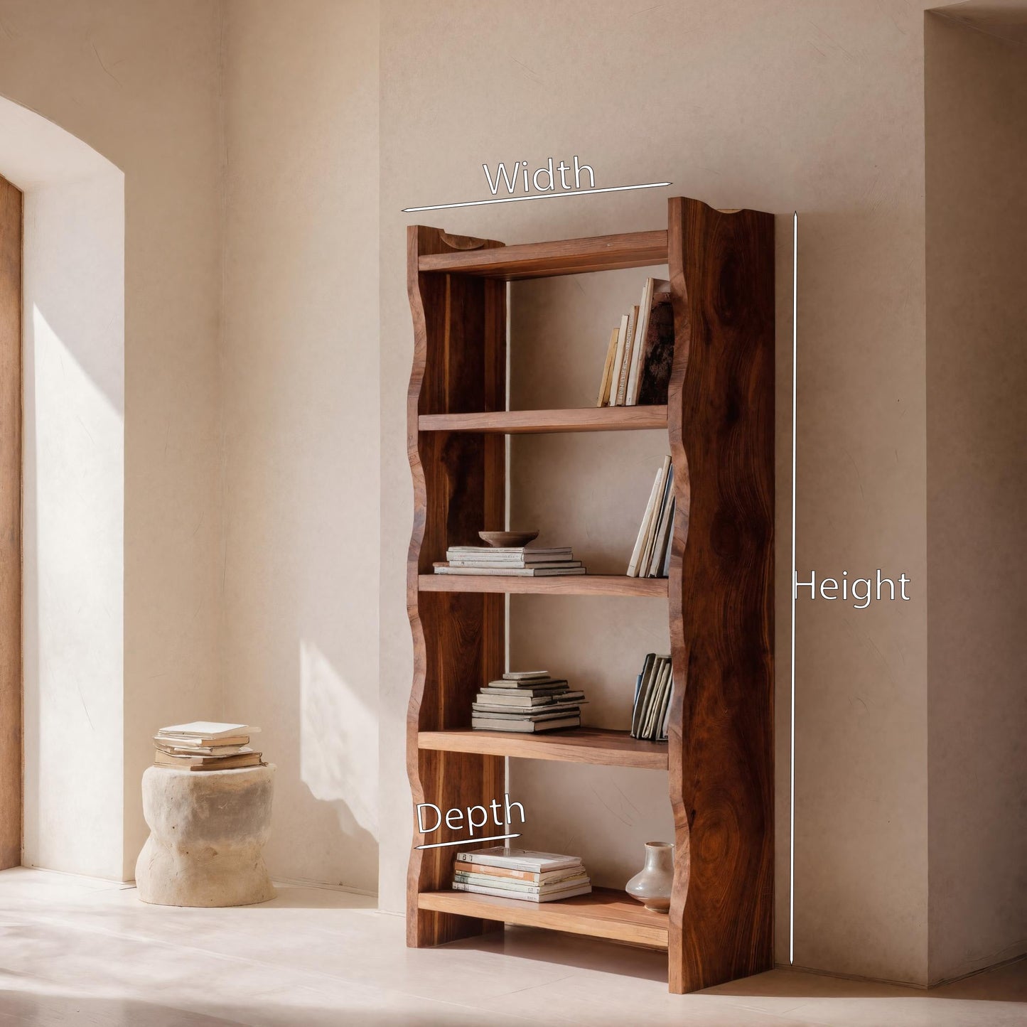 Modern Vertical Bookshelf With Natural Grain Design For Living Kitchnce