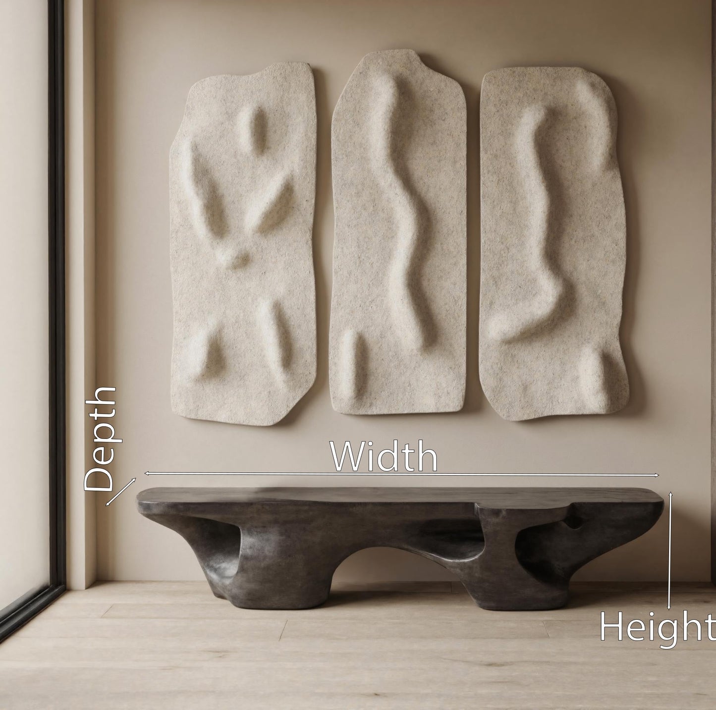 Contemporary Sculptural Bench With Carved Design For Living Room Kitchnce