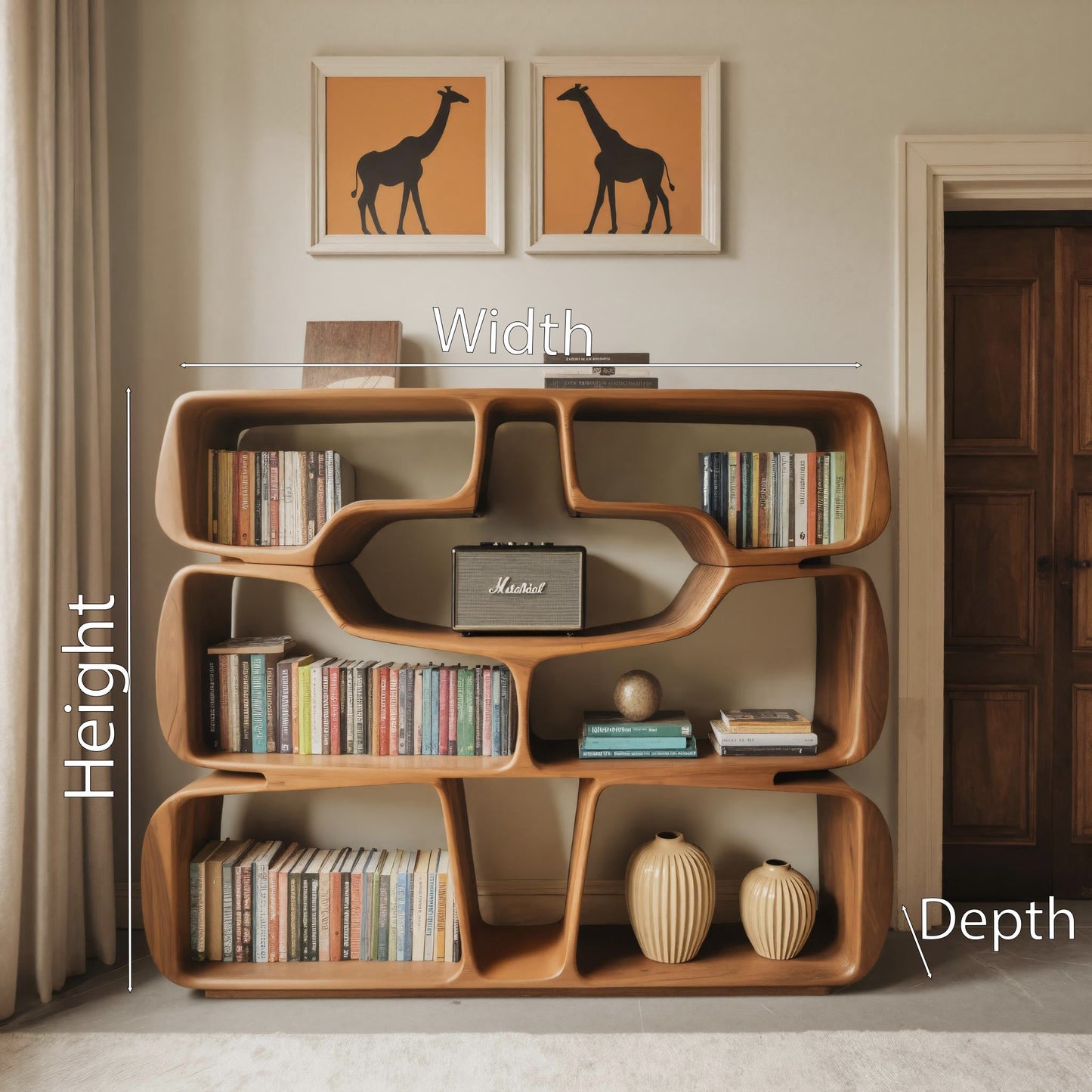 Modern Sculptural Bookshelf With Organic Curves For Living Room Kitchnce