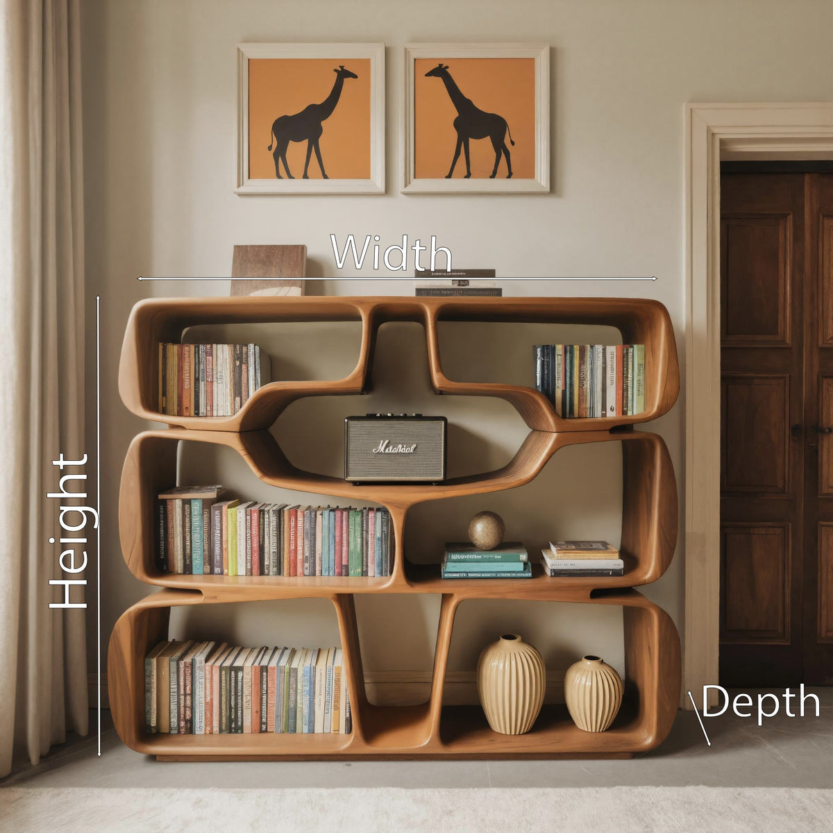 Modern Sculptural Bookshelf With Organic Curves For Living Room Kitchnce