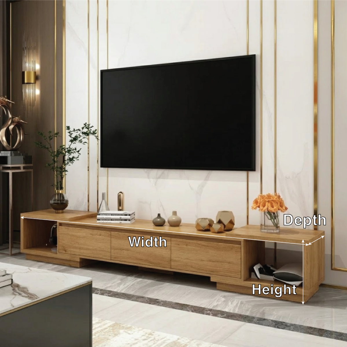 Handcrafted Solid Wood TV Stand with Storage Shelves Low Profile Media Console