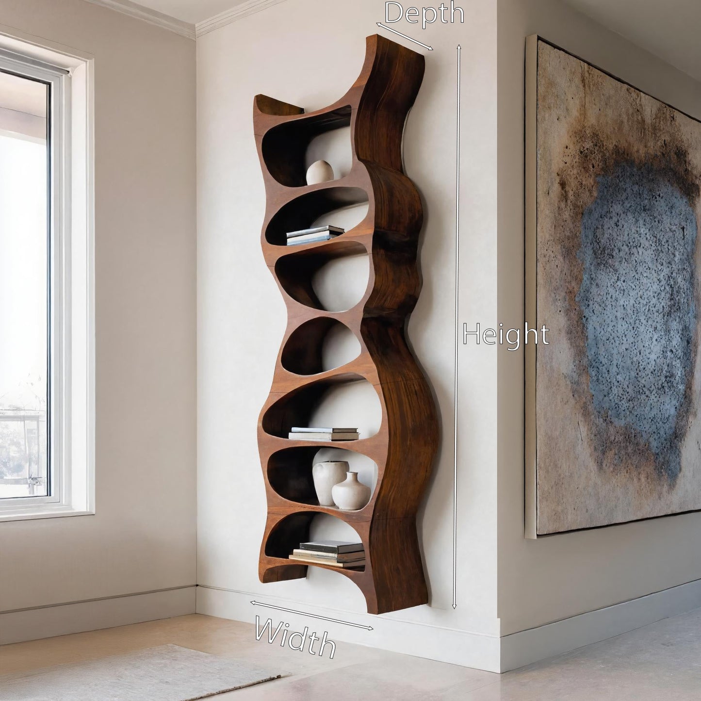 Tall Sculptural Wall Mounted Bookshelf For Living Room Kitchnce