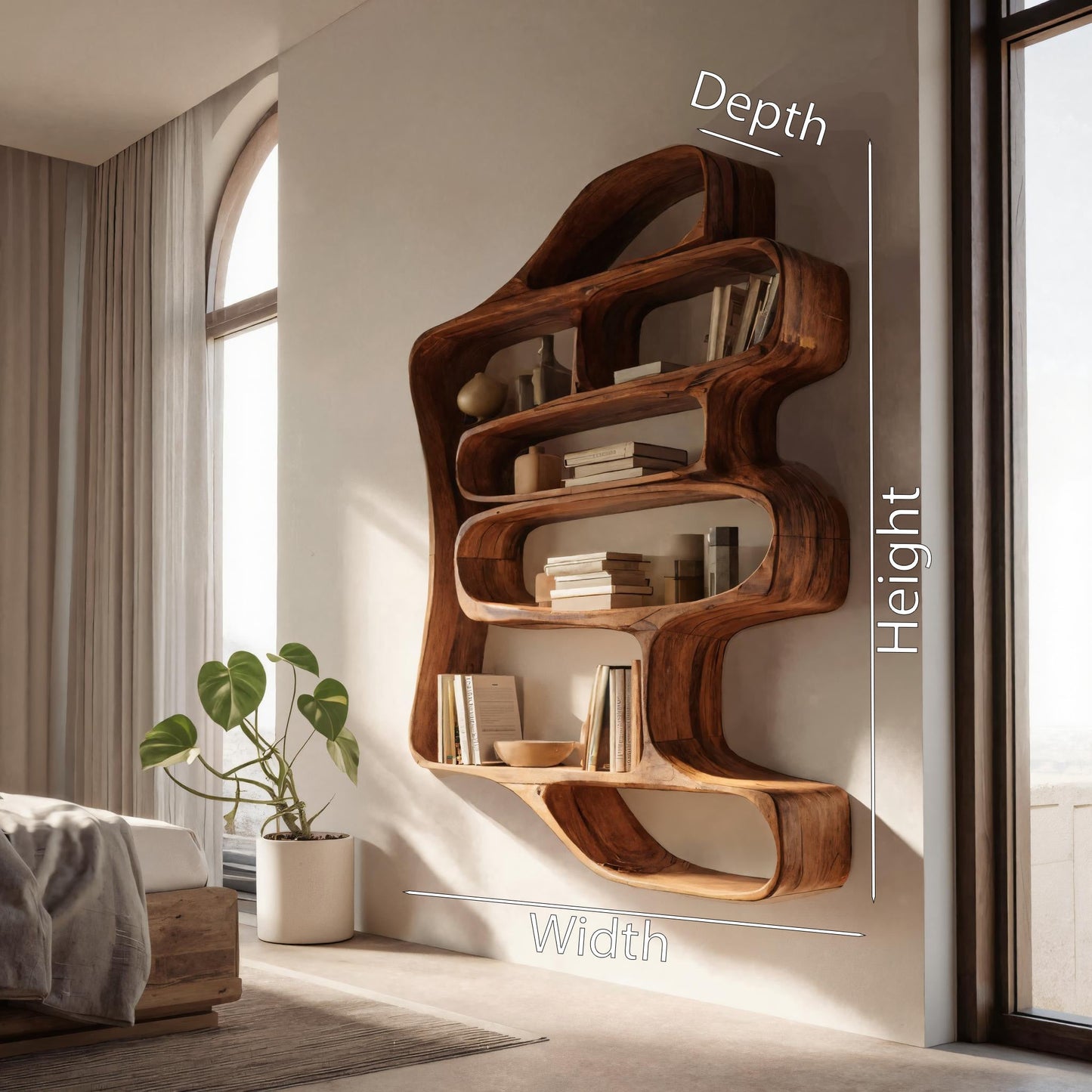 Sculptural Floating Bookshelf For Living Room Or Bedroom Kitchnce