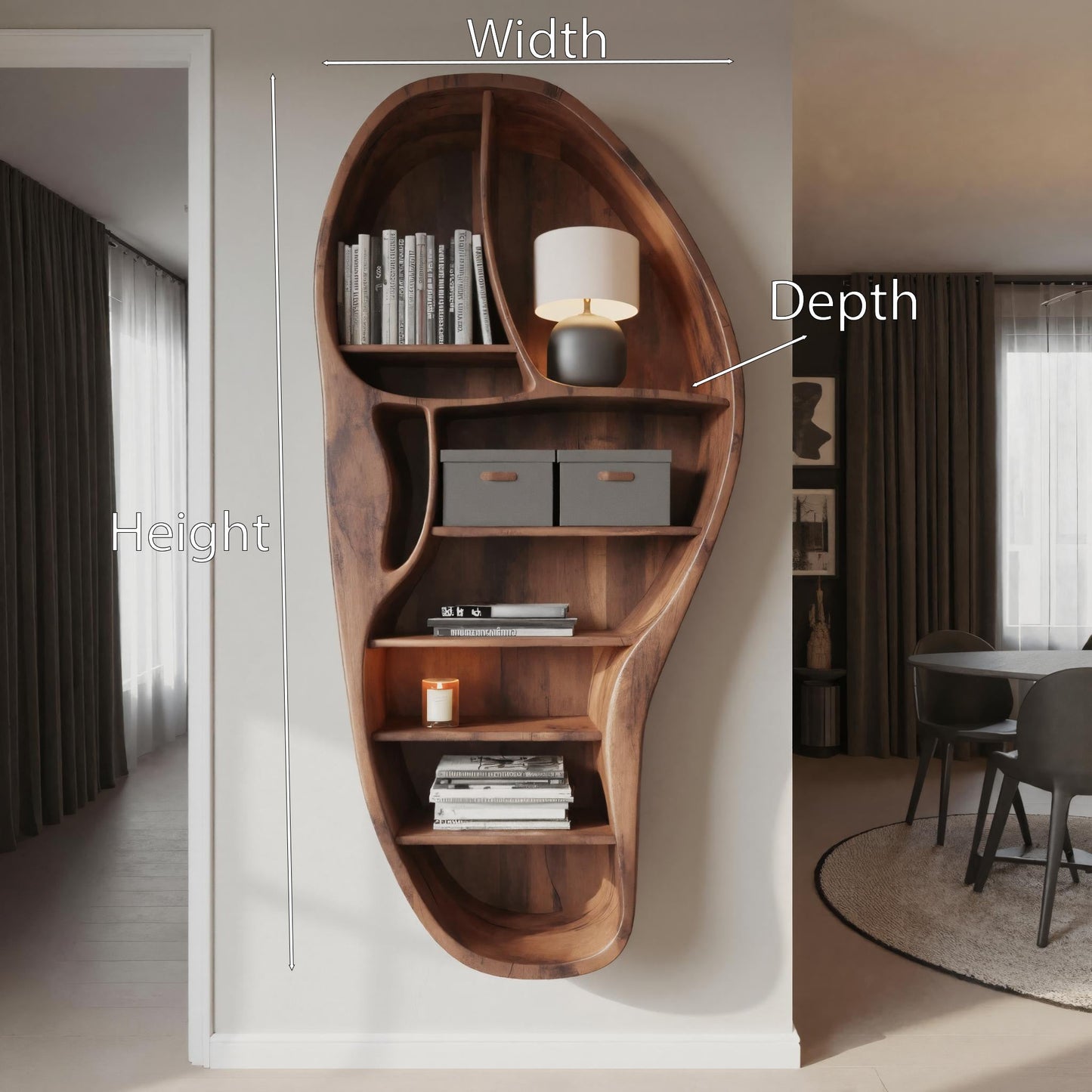 Organic Wall Bookshelf With Sculptural Design For Living Room Or Office Kitchnce