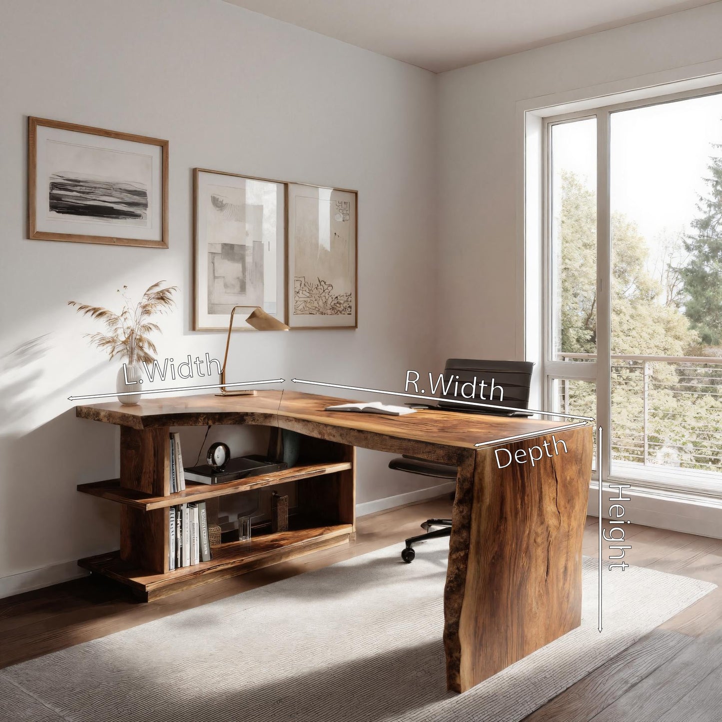 Modern L Shaped Desk With Bookshelf For Home Office Kitchnce