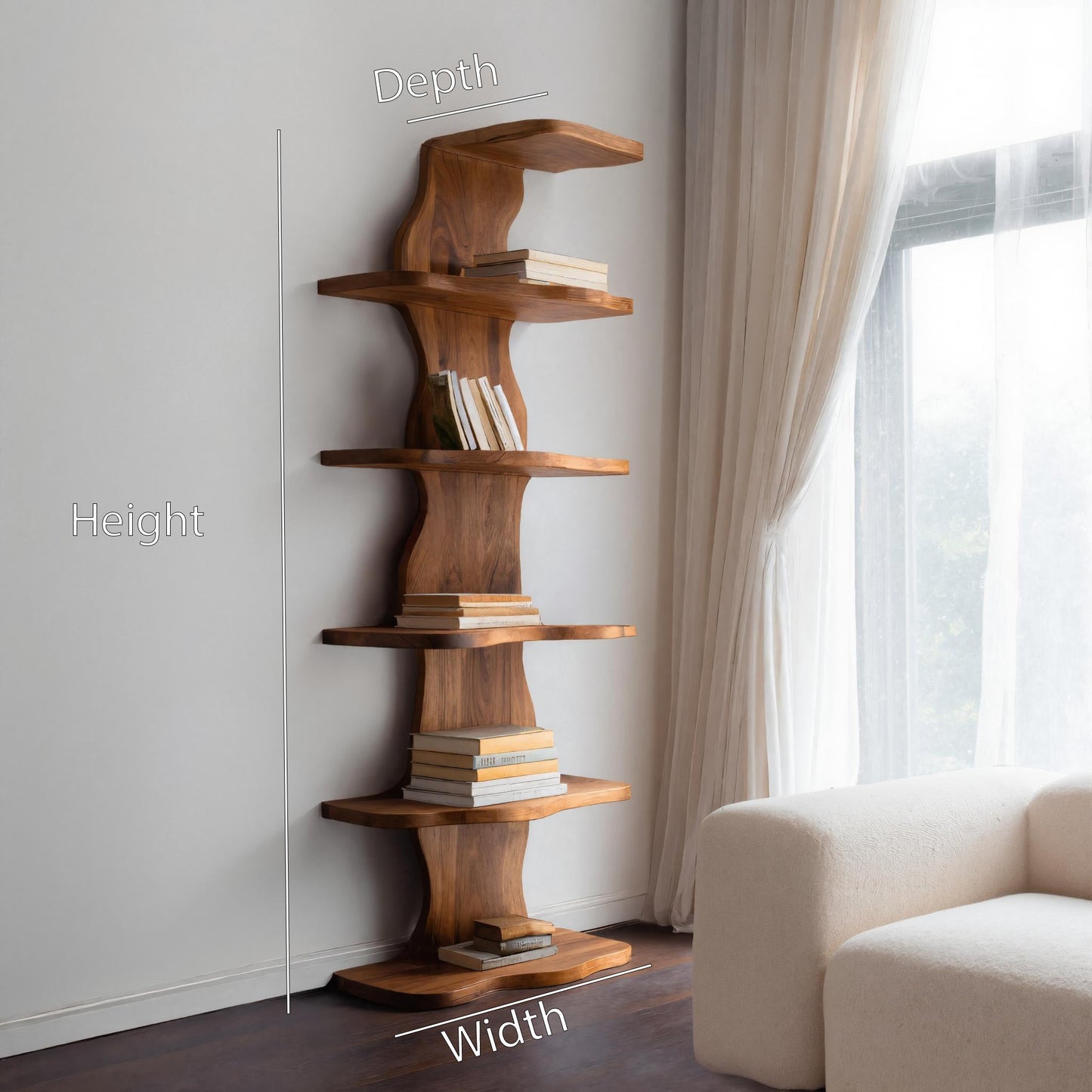 Modern Sculptural Wave Bookshelf For Living Room Kitchnce