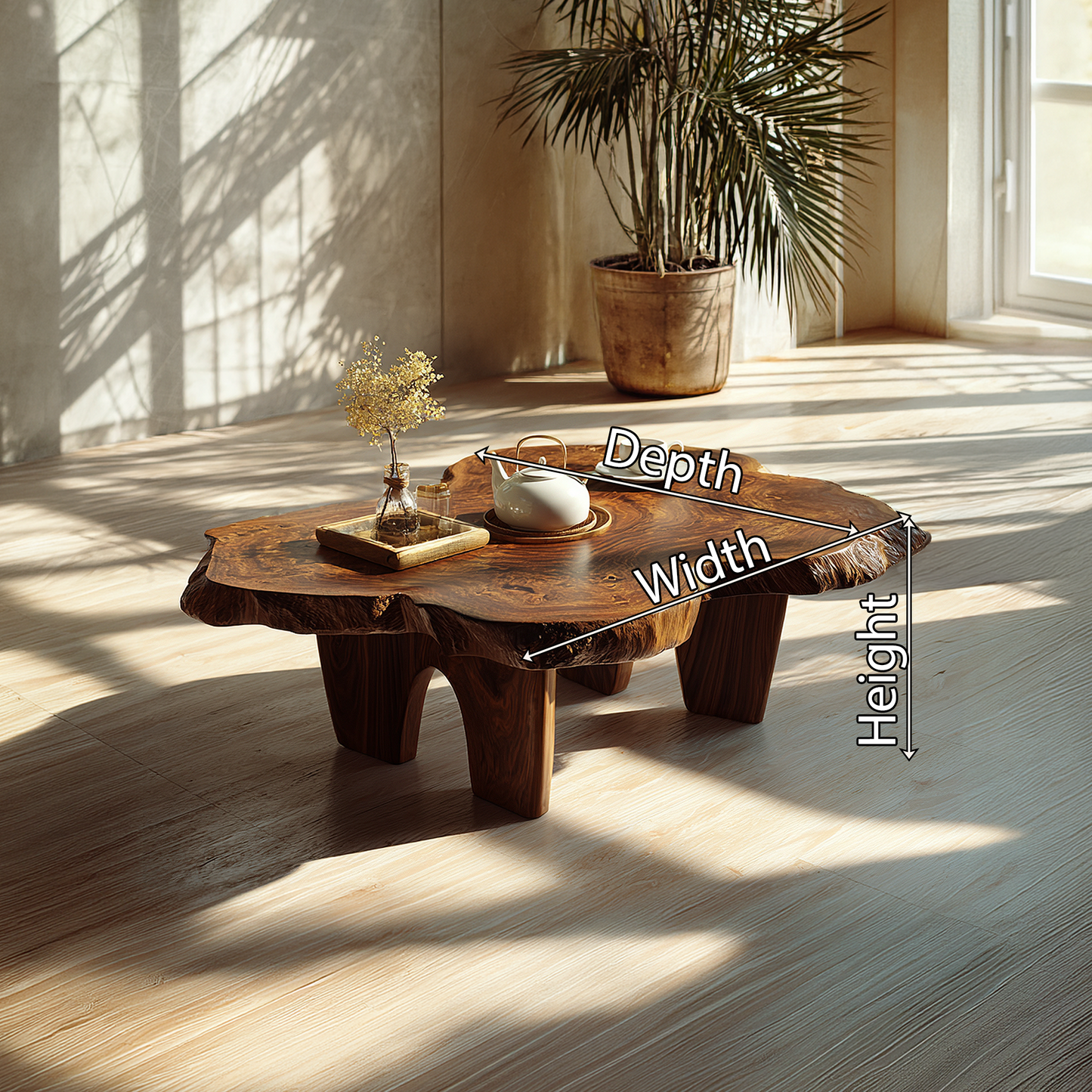 Organic Live Edge Coffee Table with Sculptural Low Profile Base