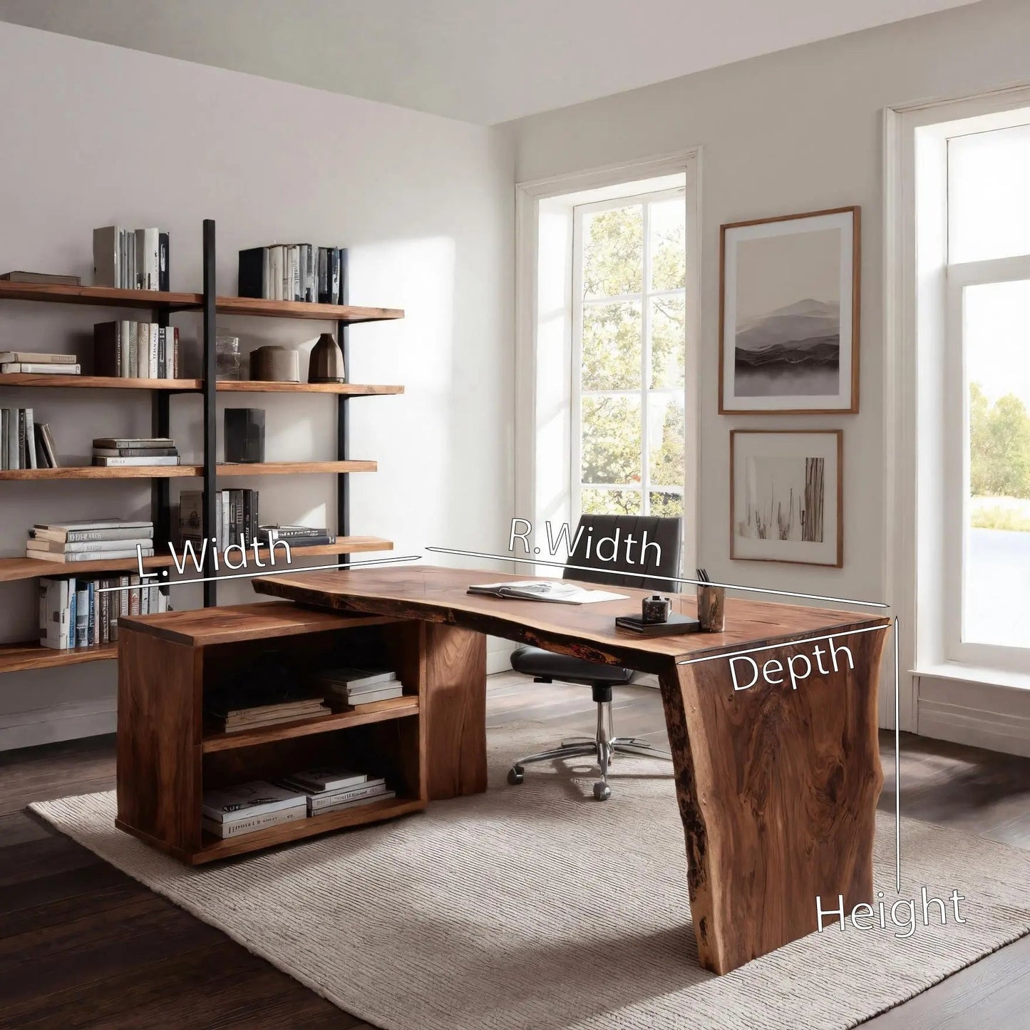 Modern Live Edge Desk With Storage For Workspace Kitchnce