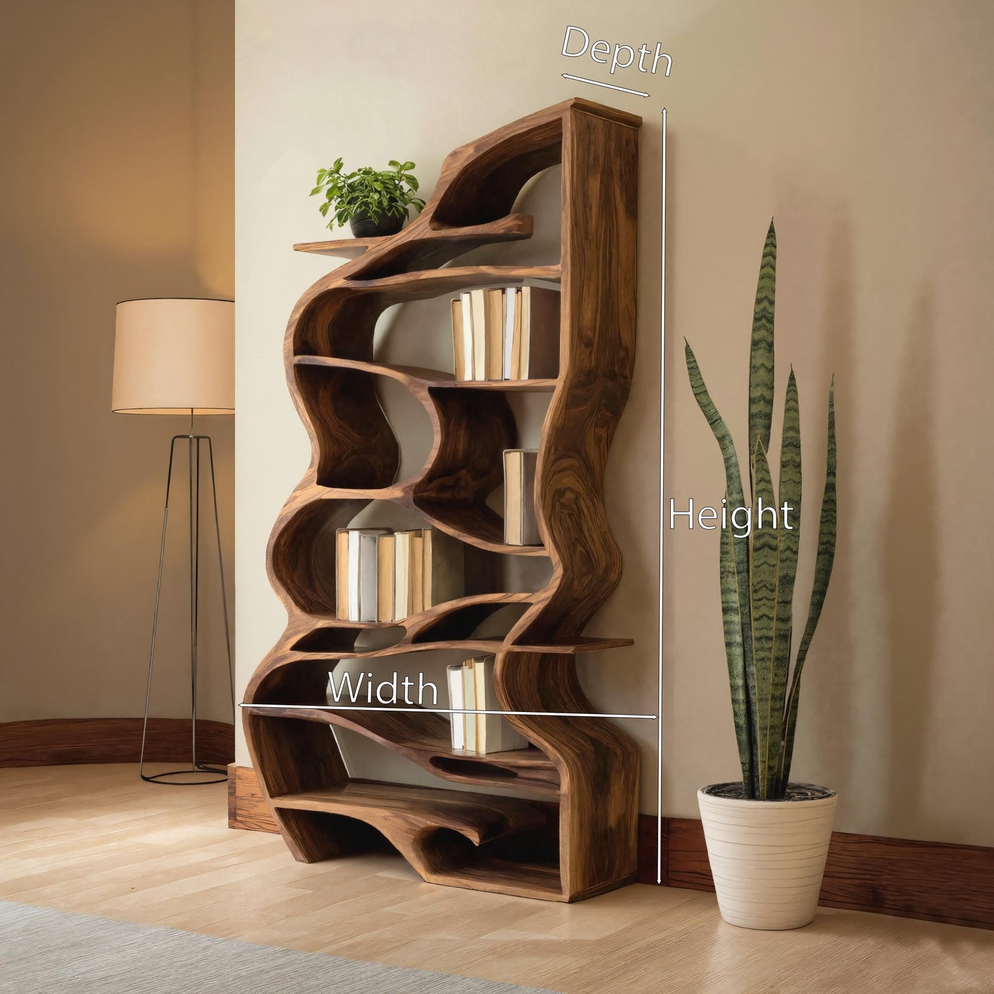 Handcrafted Sculpted Bookshelf With Organic Design For Living Room Or Office Kitchnce