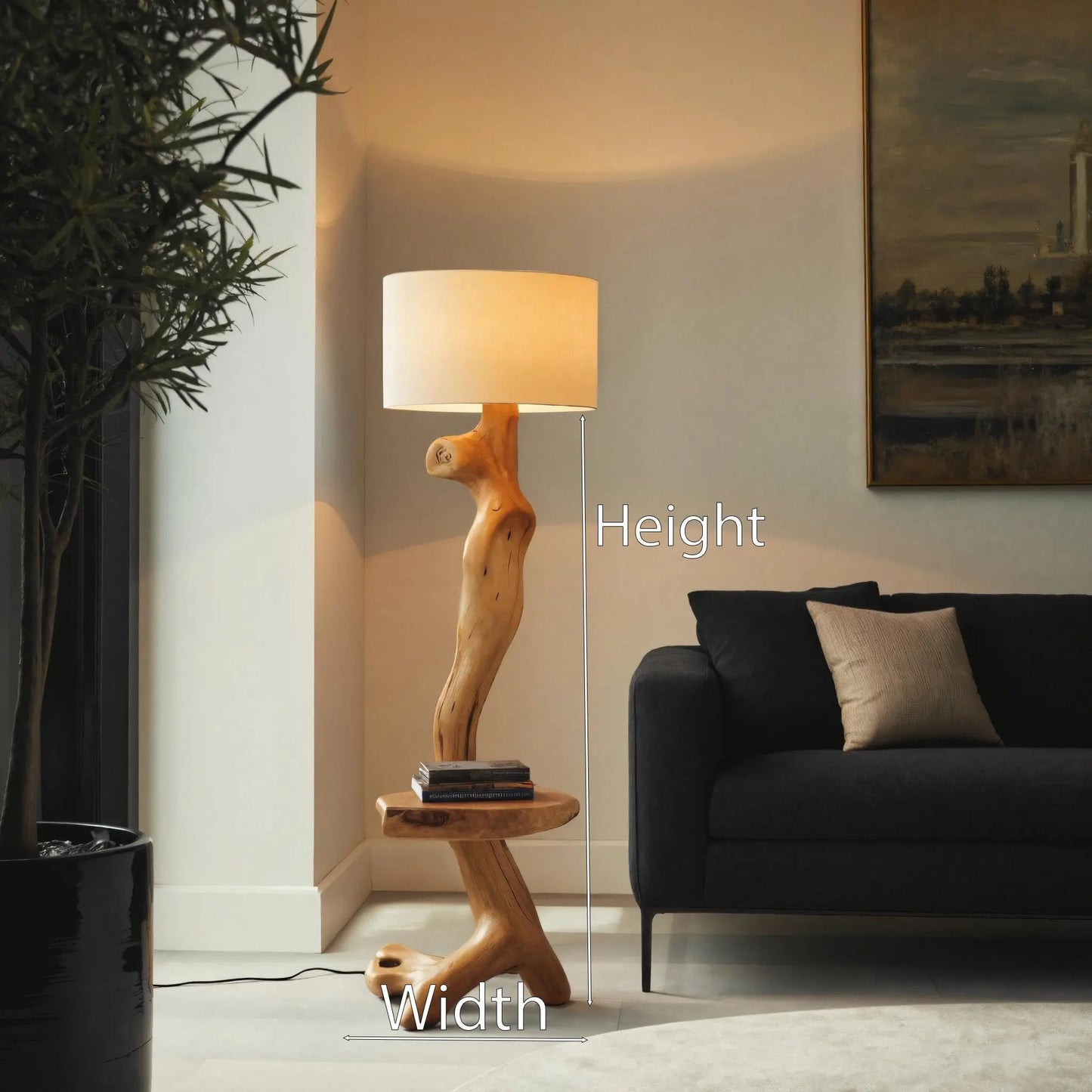 Rustic Sculptural Floor Lamp With Side Table For Bedroom Kitchnce