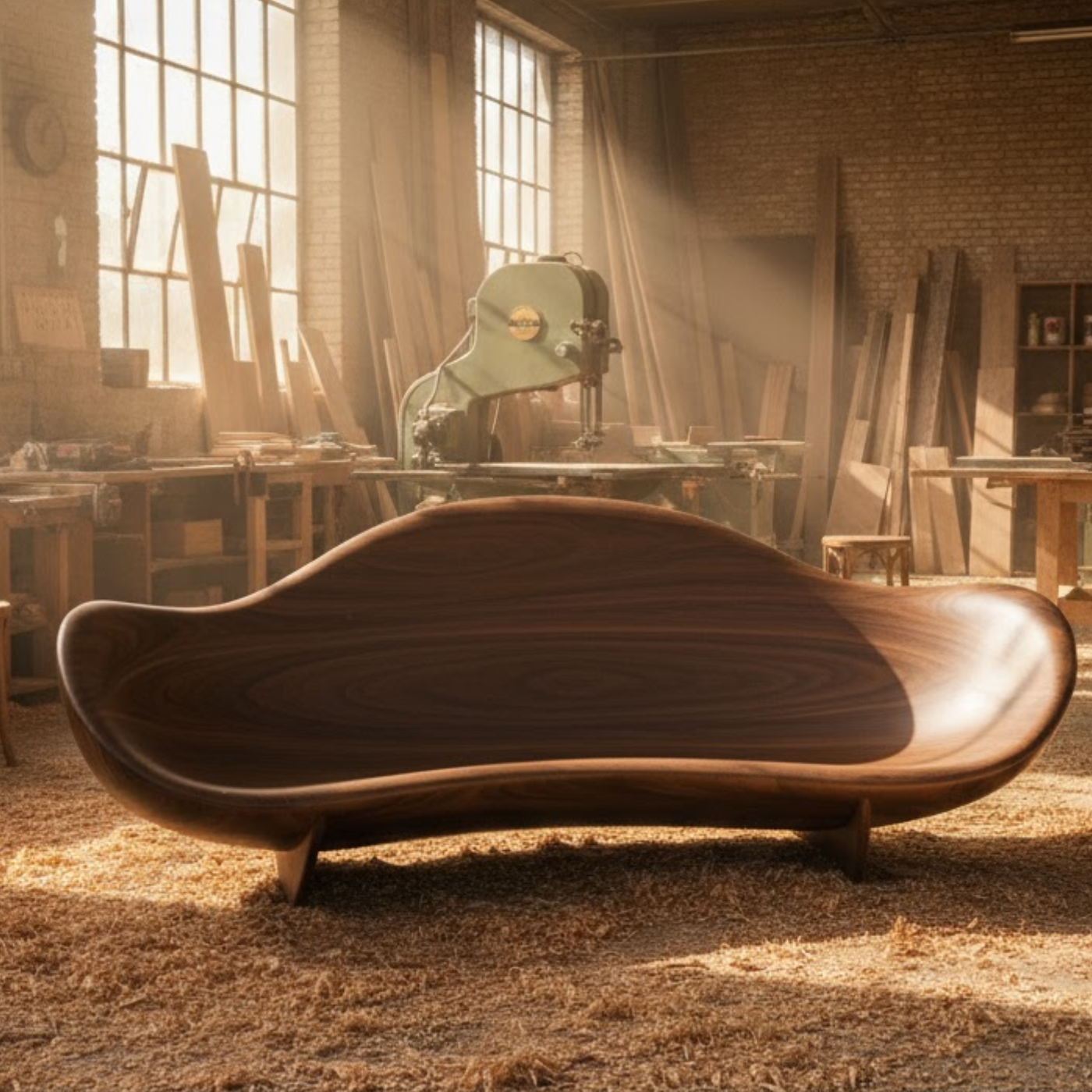 Handcrafted Solid Wood Sofa – Modern Organic Sculptural Couch with Curved Wood Frame Kitchnce