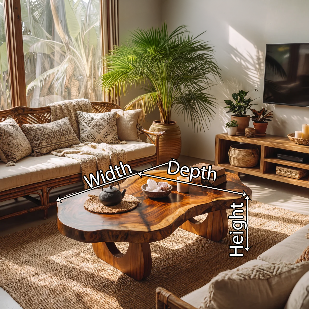 Organic Live Edge Coffee Table with Sculptural Loop Base