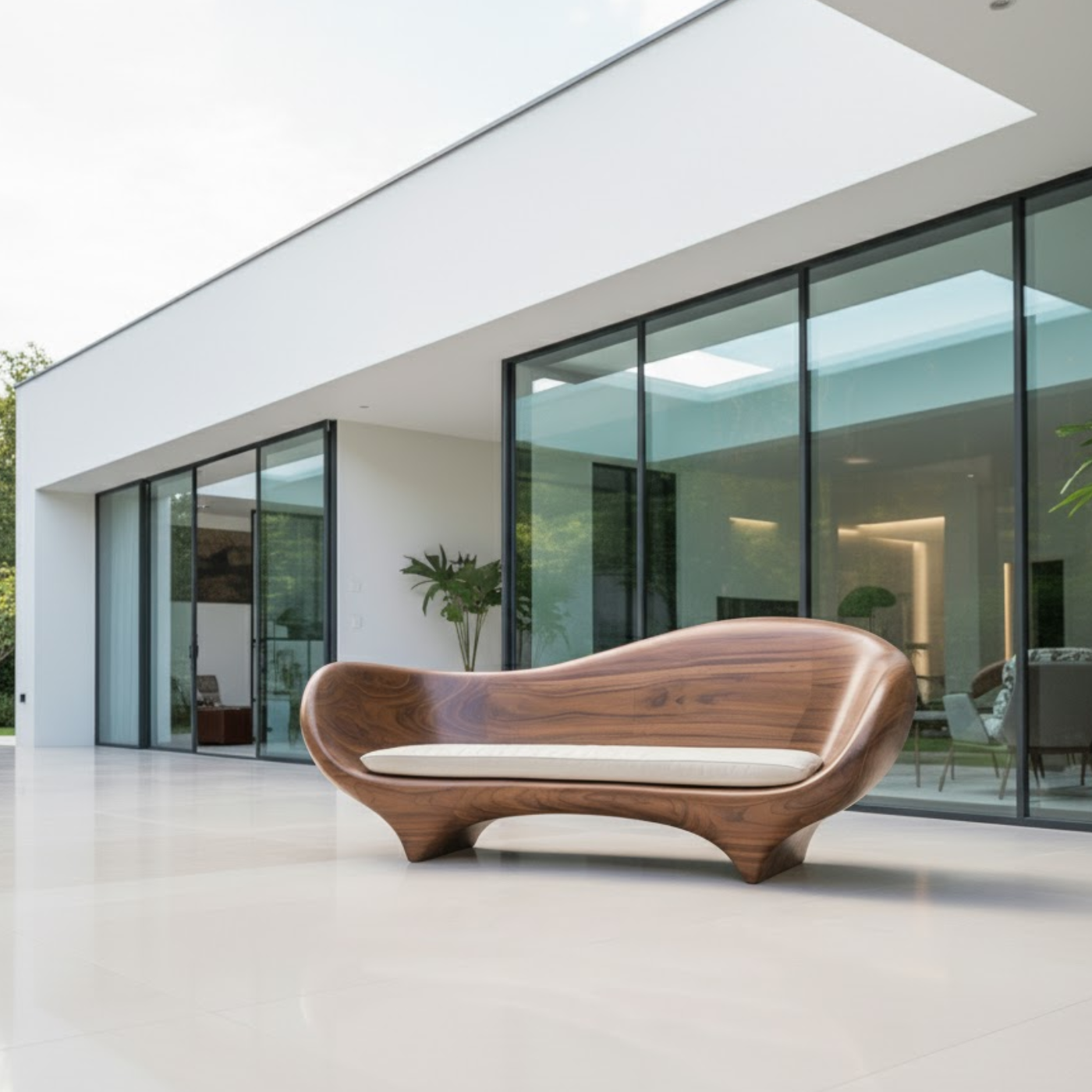 Handcrafted Solid Walnut Sofa – Modern Sculptural Wood Couch with Smooth Organic Curves Kitchnce
