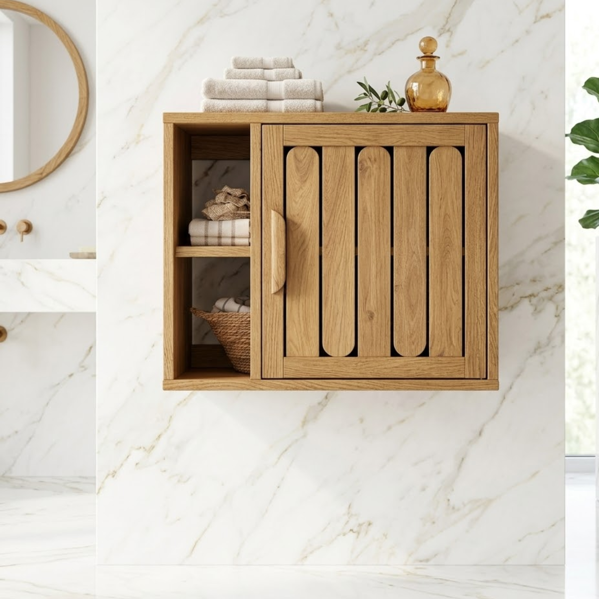 Floating Bathroom Cabinet, Modern Wall Mounted Vanity Storage Shelf Organizer Unit