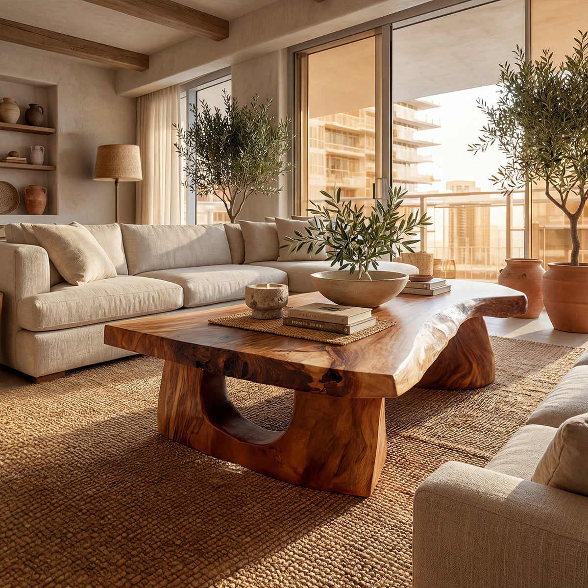 Live Edge Coffee Table With Sculptural Pedestal Base